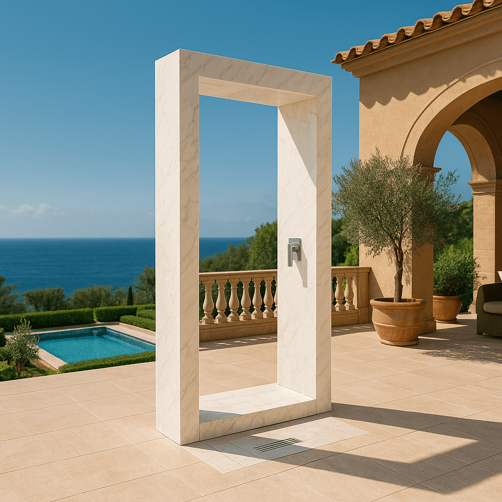 Odino Design Outdoor Dusche von Korta - purer Luxus für Gärten und Terrassen auf den Balearen