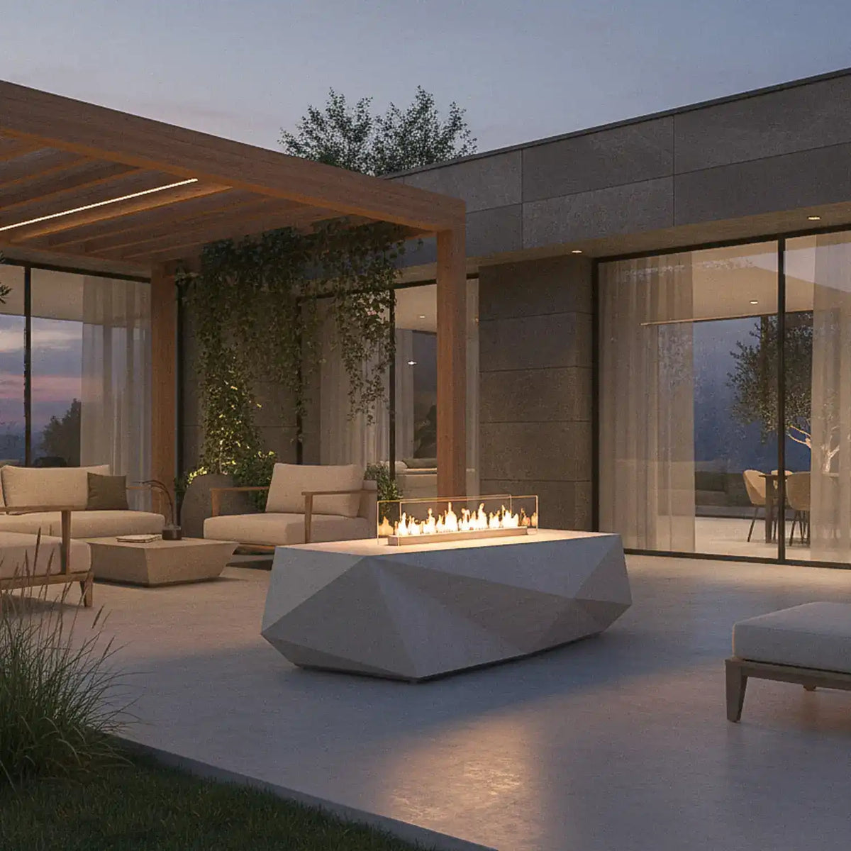 Feuerstelle in diamanten Form für Terrasse und Garten