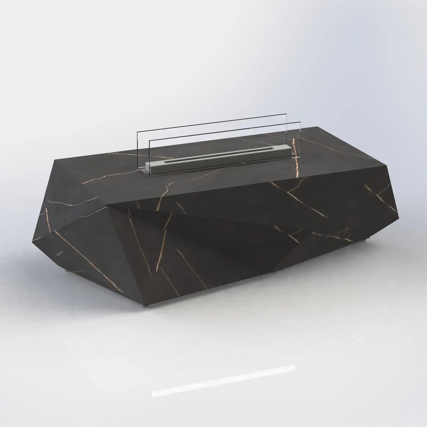 Feuerstelle in diamanten Form für Terrasse und Garten, schwarz