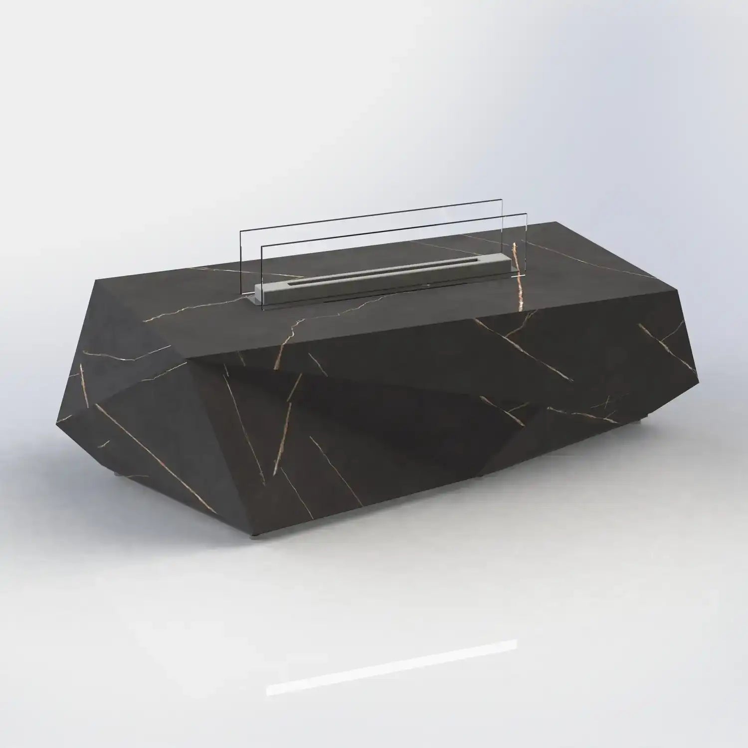 Feuerstelle in diamanten Form für Terrasse und Garten, schwarz