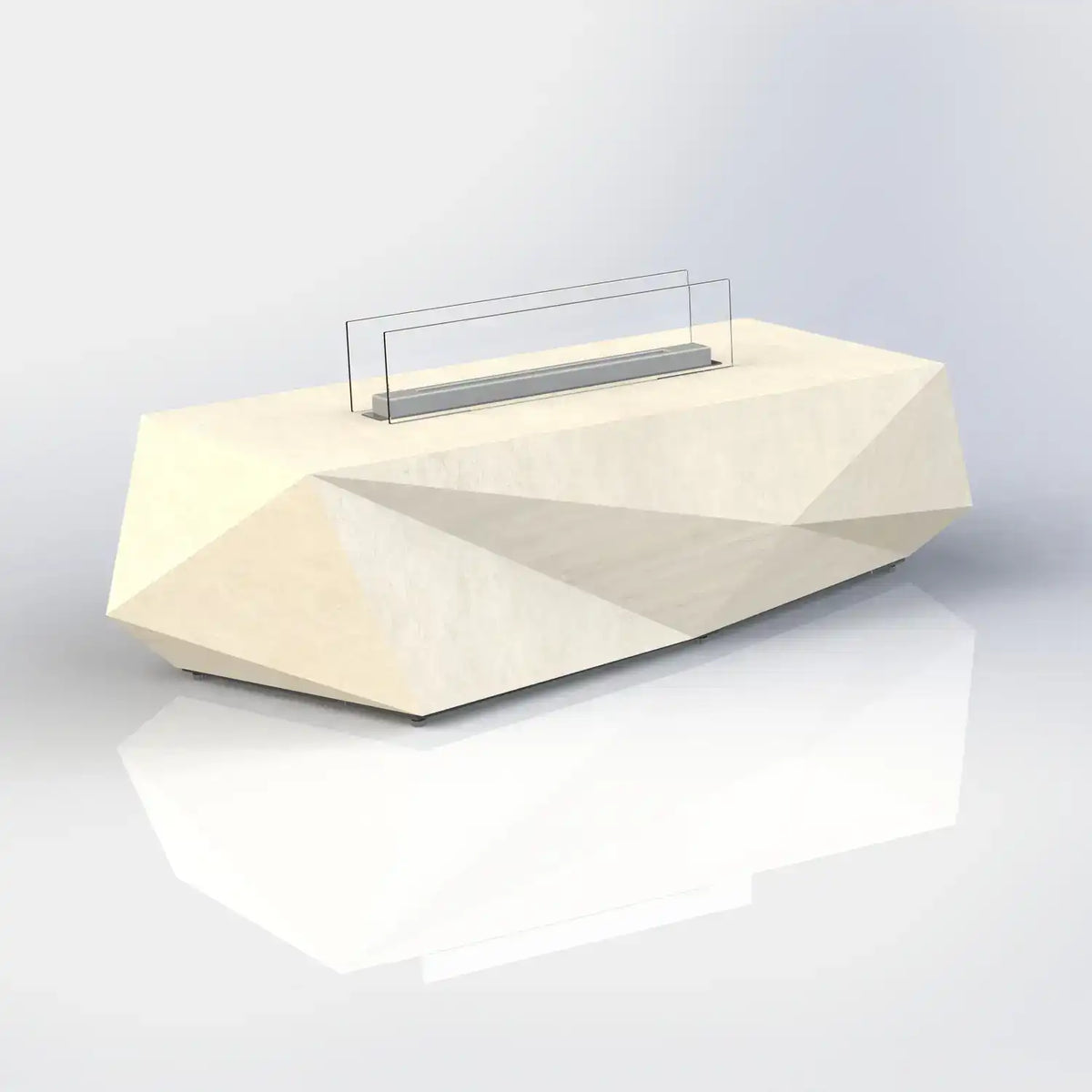 Feuerstelle in diamanten Form für Terrasse und Garten, weiß