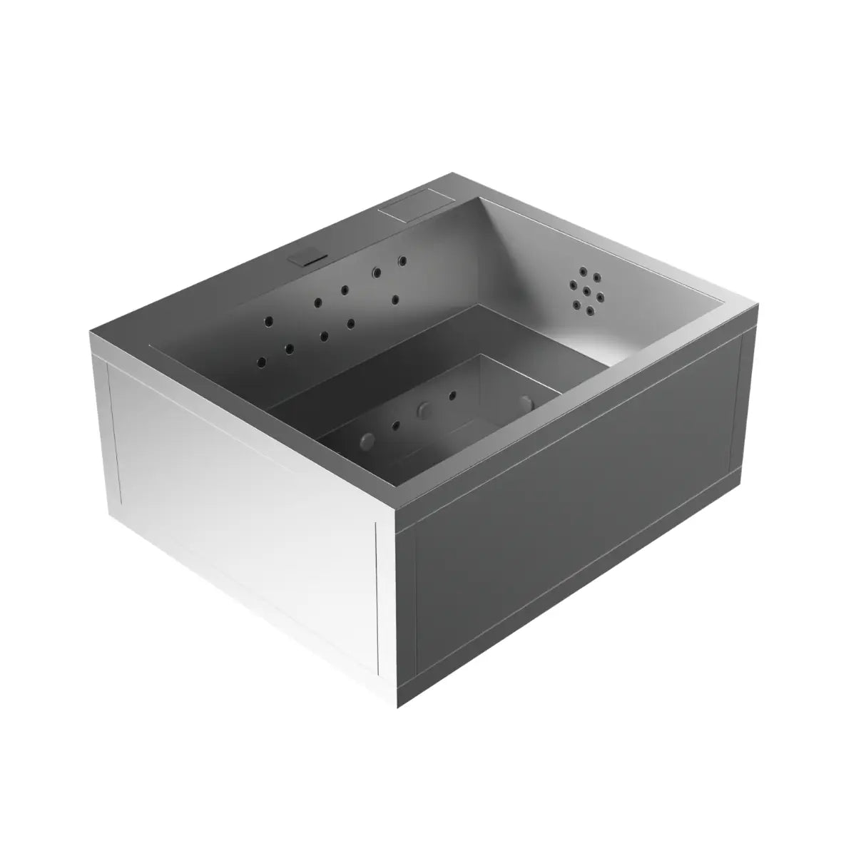 AURORA ist ein exklusiver Edelstahl Whirlpool für bis zu 6 Personen. V4A Edelstahl, minimalistisches Design und hochwertige Spa Technik für Garten und Terrasse.