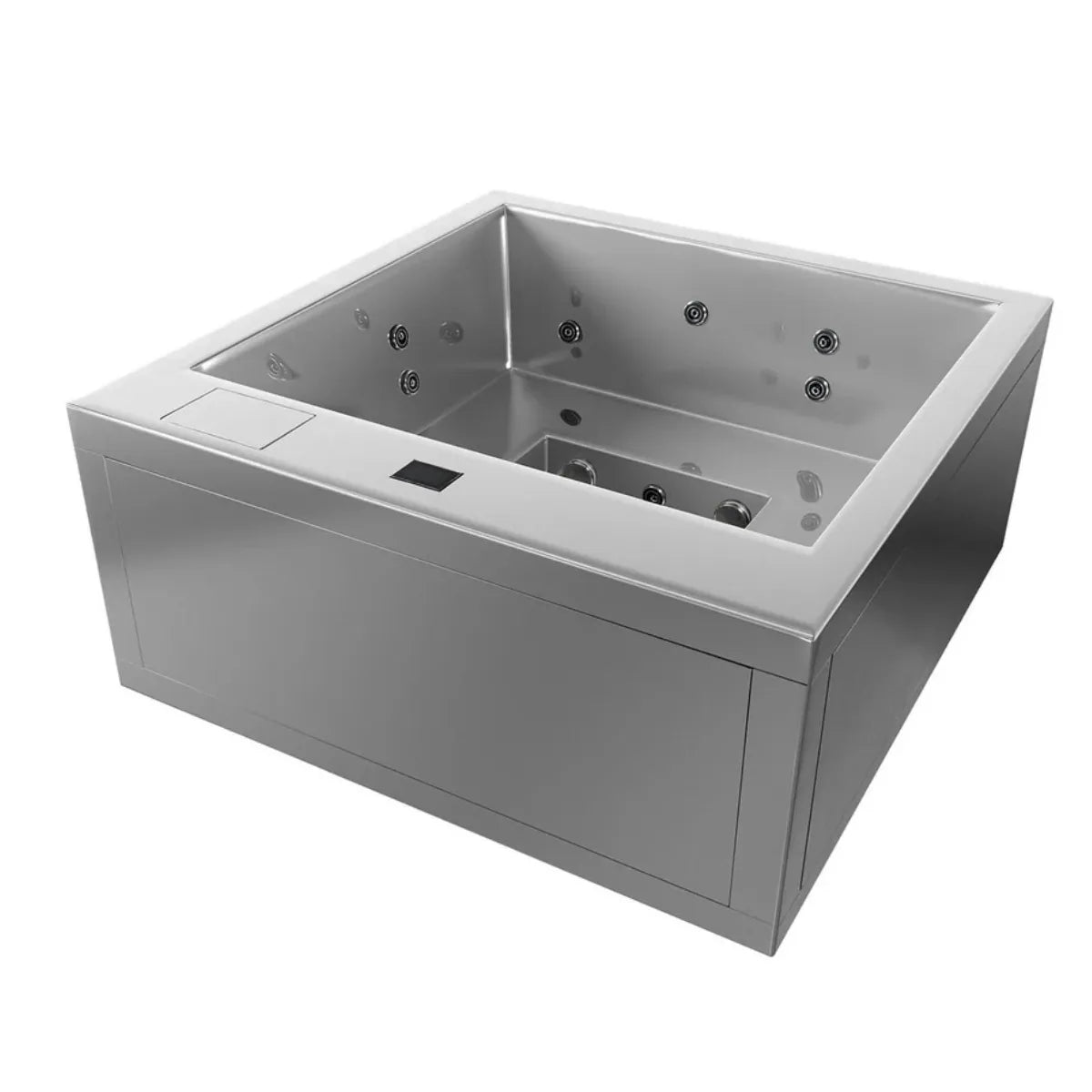 Edelstahl Whirlpool EMBER von Casa Blui aus V4A Edelstahl mit minimalistischem Design für exklusive Terrassen und Außenbereiche