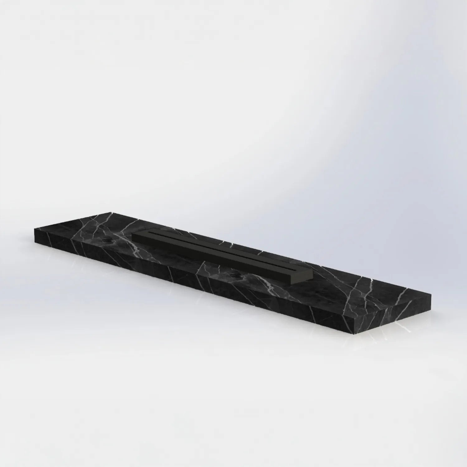 Moderne Design Feuerstelle Nuru für exklusive Terrassen und Gärten mit langer Feuerlinie, hochwertiger Keramikoberfläche und individuell konfigurierbarer Metallunterkonstruktion.