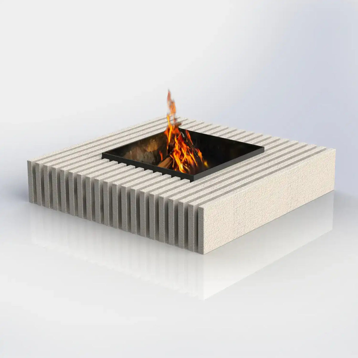 Feuerstelle Linee aus Naturstein auf moderner Terrasse mit Pool