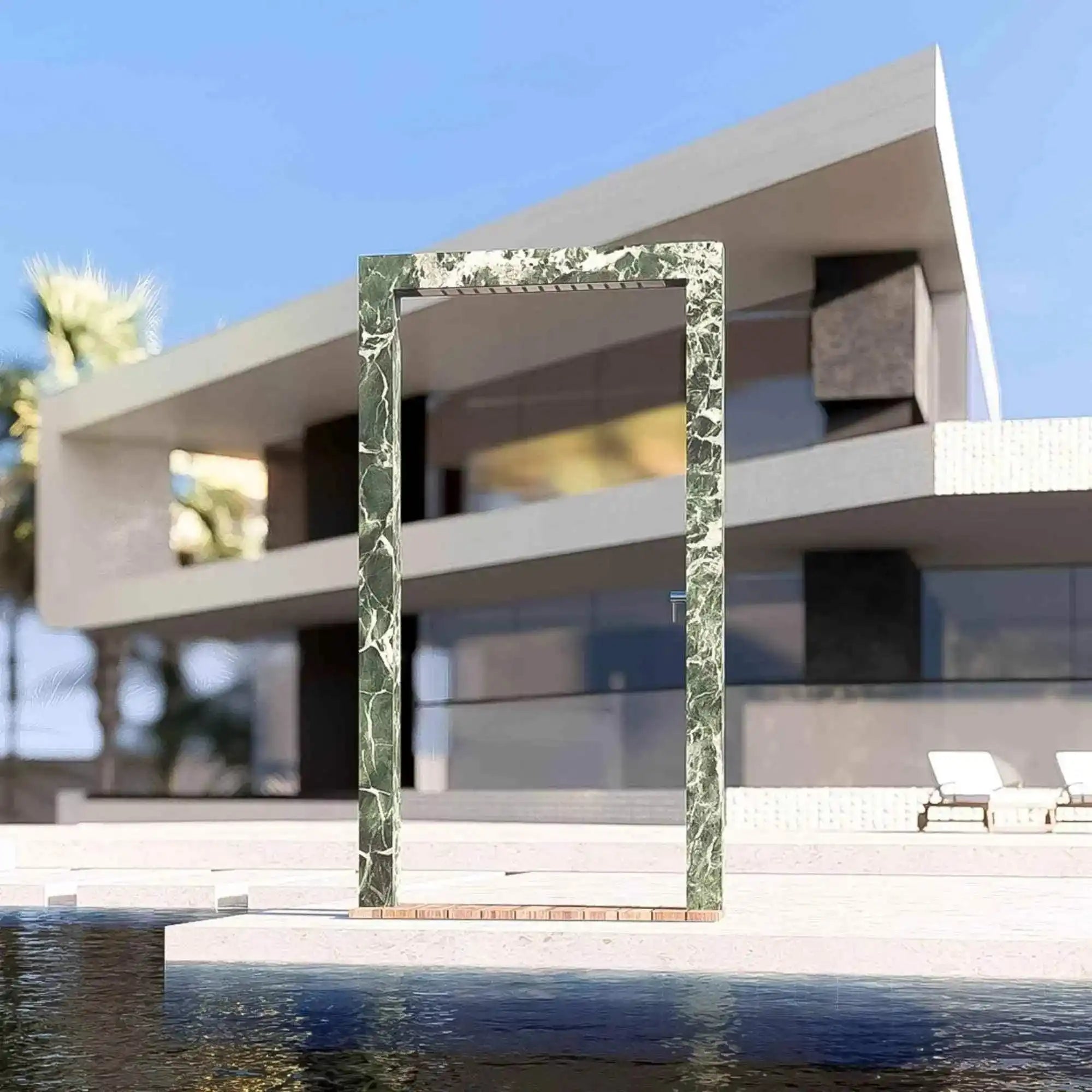 MINNO interpretiert die Außendusche als architektonisches Gestaltungselement. Die markante Rahmenform schafft einen klaren Blickfang und setzt Architektur und Landschaft bewusst in Szene. In Kroatien gefertigt aus Kanfanar Naturstein oder Marazzi Feinsteinzeug, lässt sich MINNO individuell in Material, Oberfläche und Ausstattung konfigurieren. Ihre skulpturale Form fügt sich harmonisch in exklusive Privatgärten, Villen, Hotels sowie hochwertige Pool- und Terrassenprojekte ein.