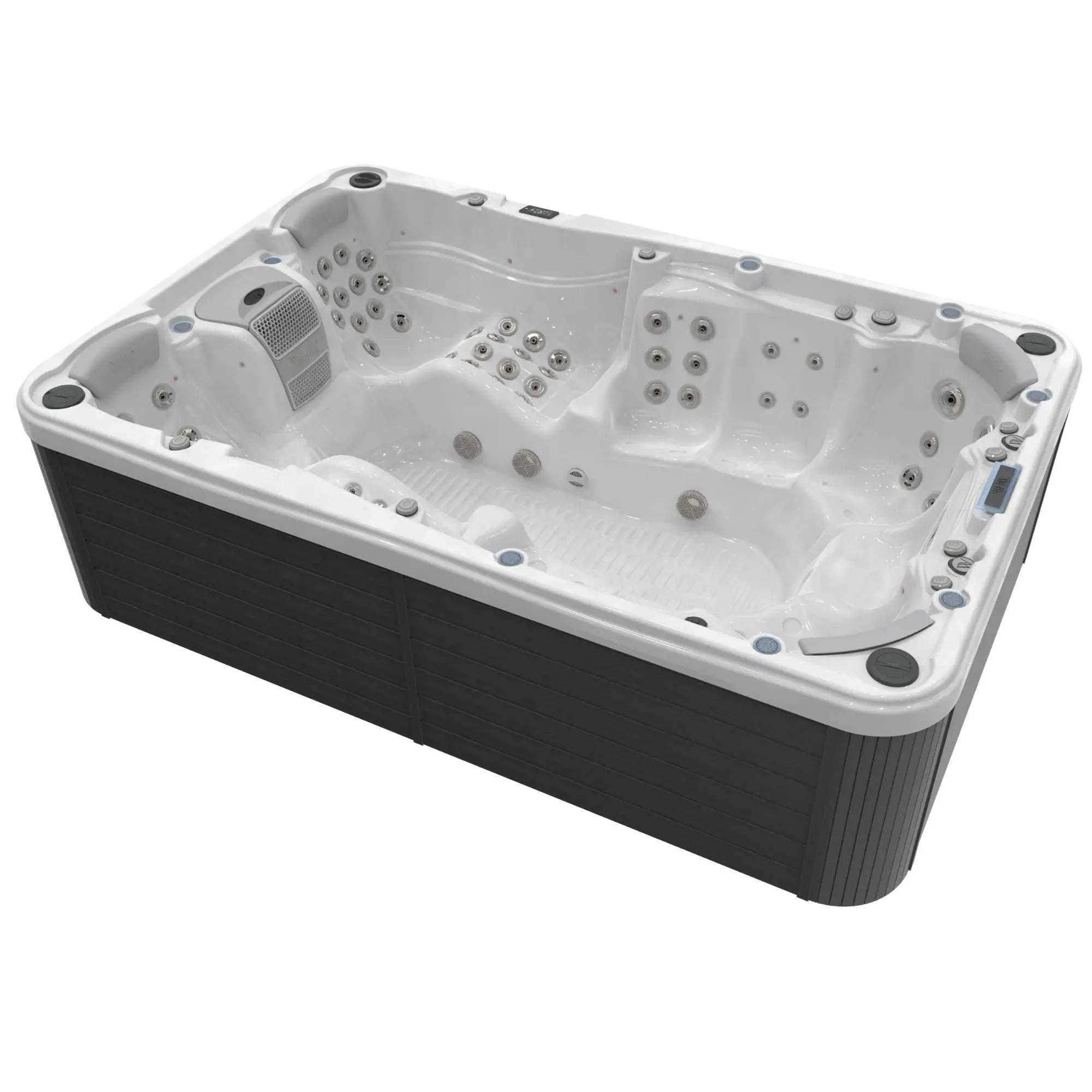 Whirlpool „Olympus Life” von Wellis verfügt über 9 Sitze, 88 Düsen, WLAN, LED-Lichter, Lichtdüsen, Soundsystem, SmartTouch Bedienfeld und ein Rollcover.