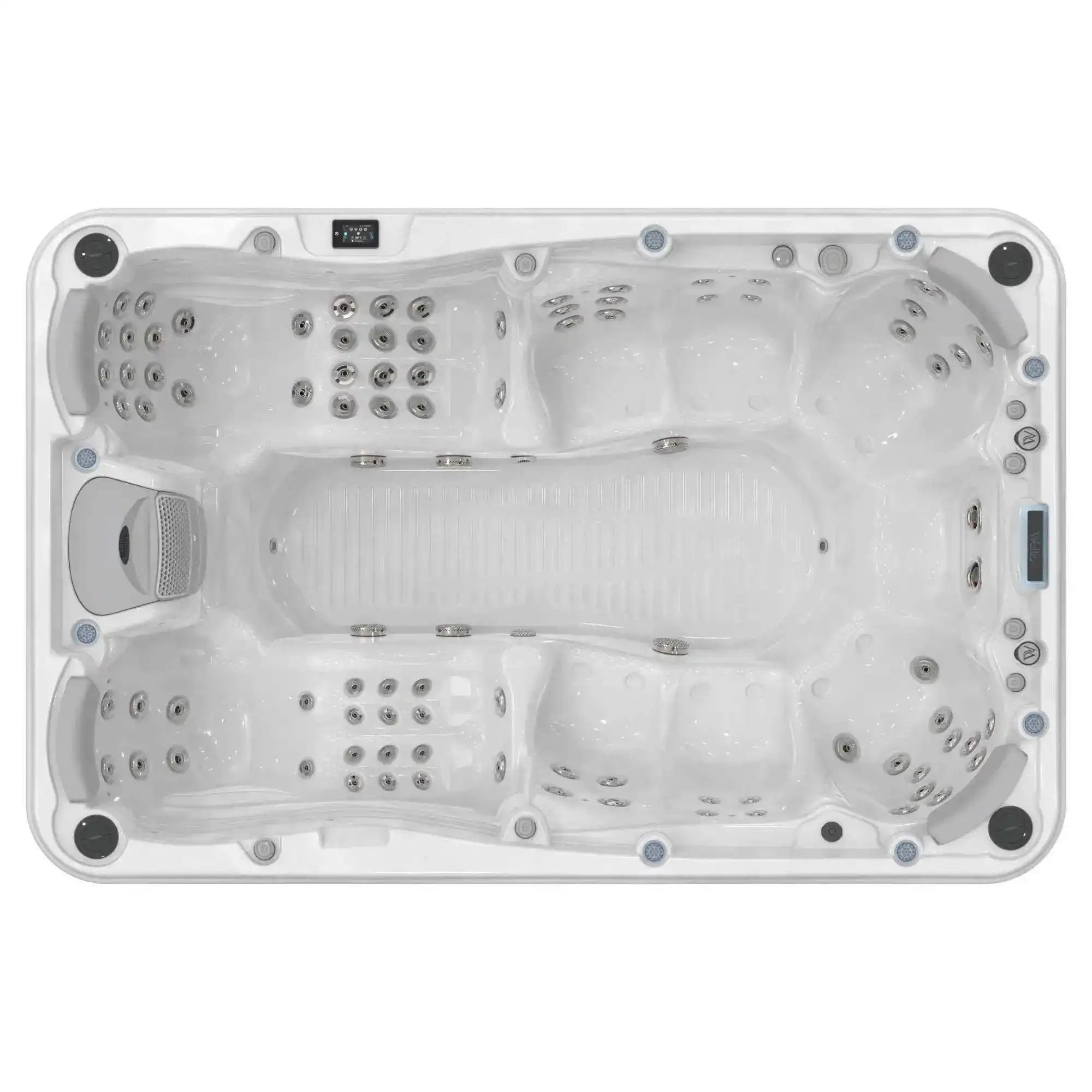 Whirlpool „Olympus Life” von Wellis verfügt über 9 Sitze, 88 Düsen, WLAN, LED-Lichter, Lichtdüsen, Soundsystem, SmartTouch Bedienfeld und ein Rollcover.