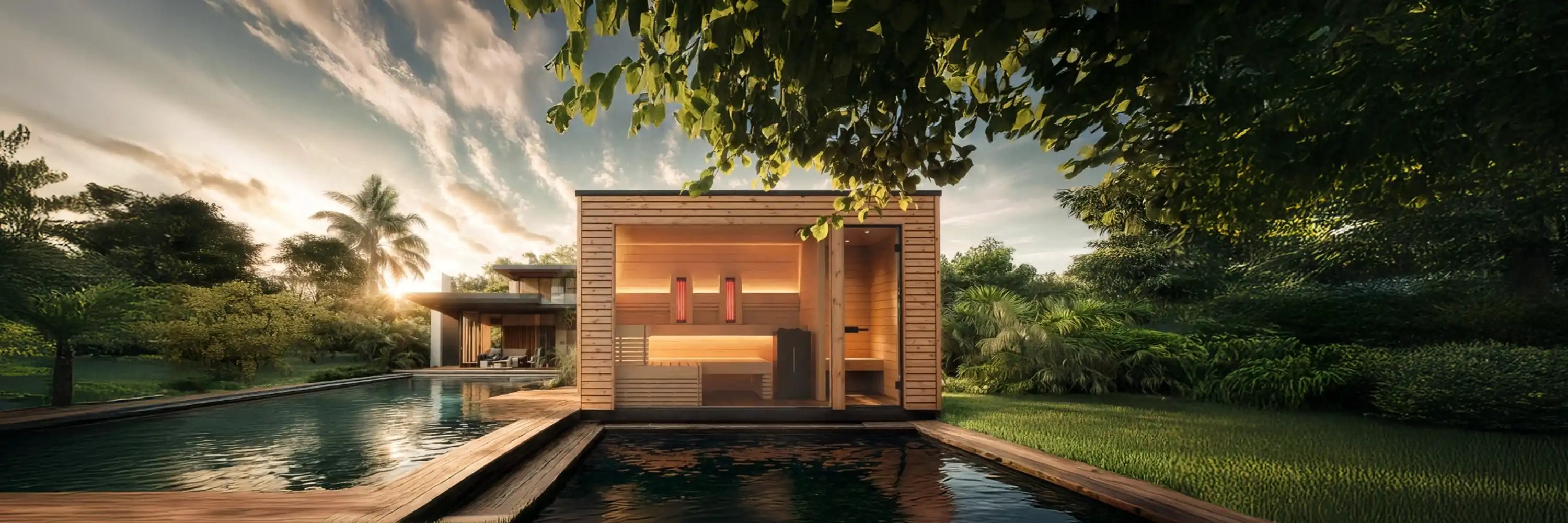 Moderne Gartensauna mit Eckbank