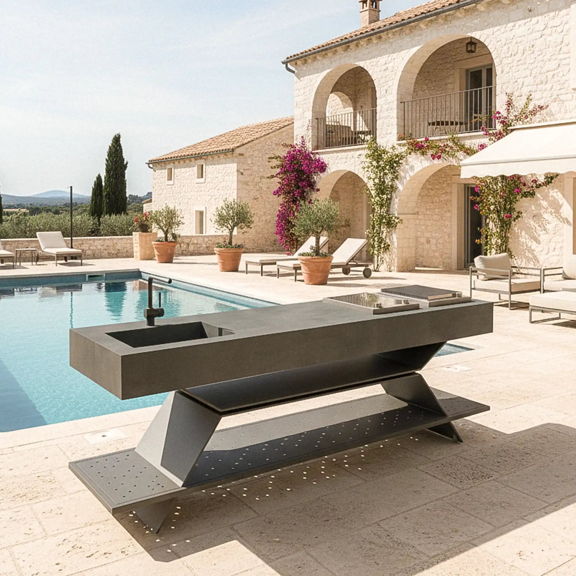 Outdoor Küche Arden von NULLO mit keramischer Arbeitsplatte und Aluminiumstruktur