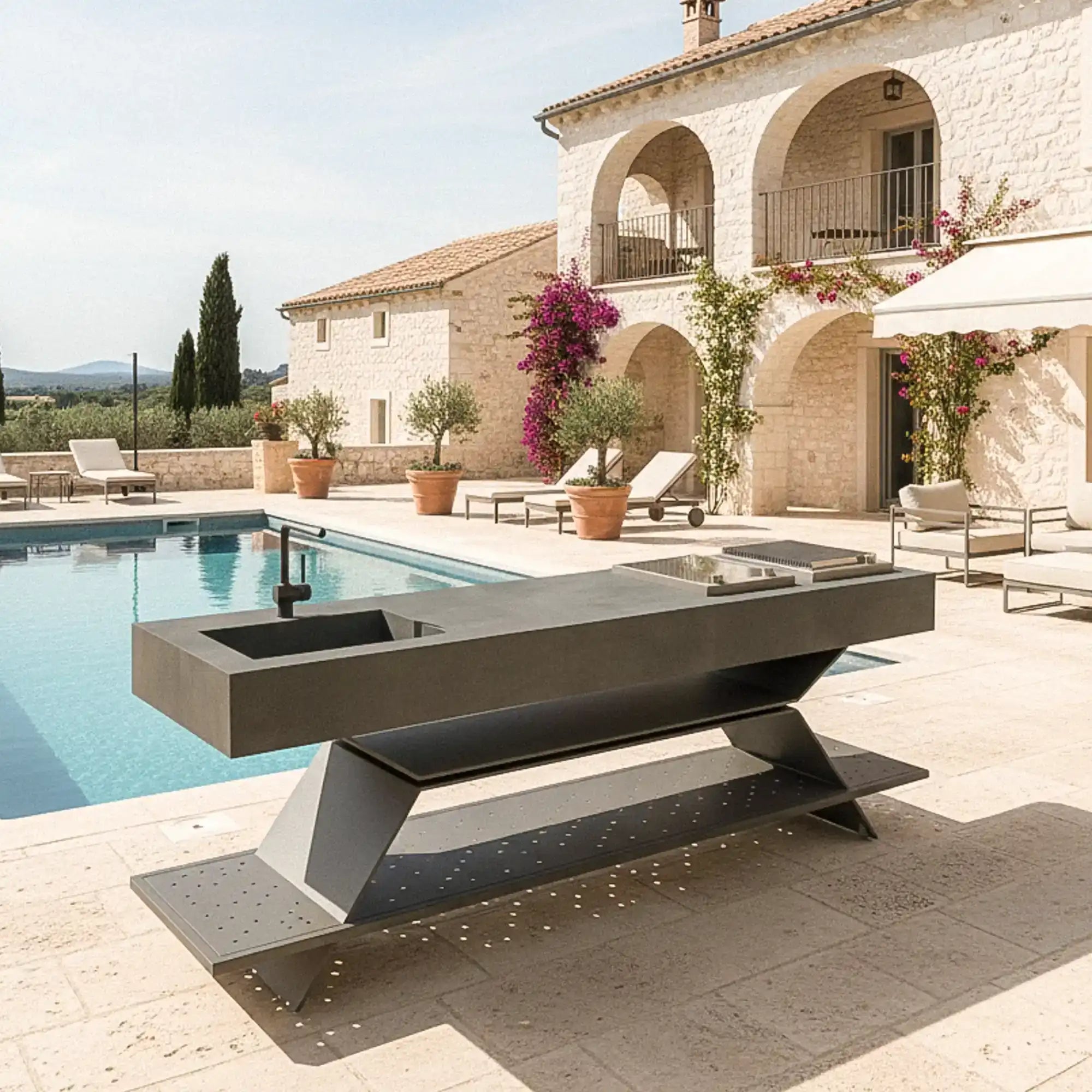 Outdoor Küche Arden von NULLO mit keramischer Arbeitsplatte und Aluminiumstruktur