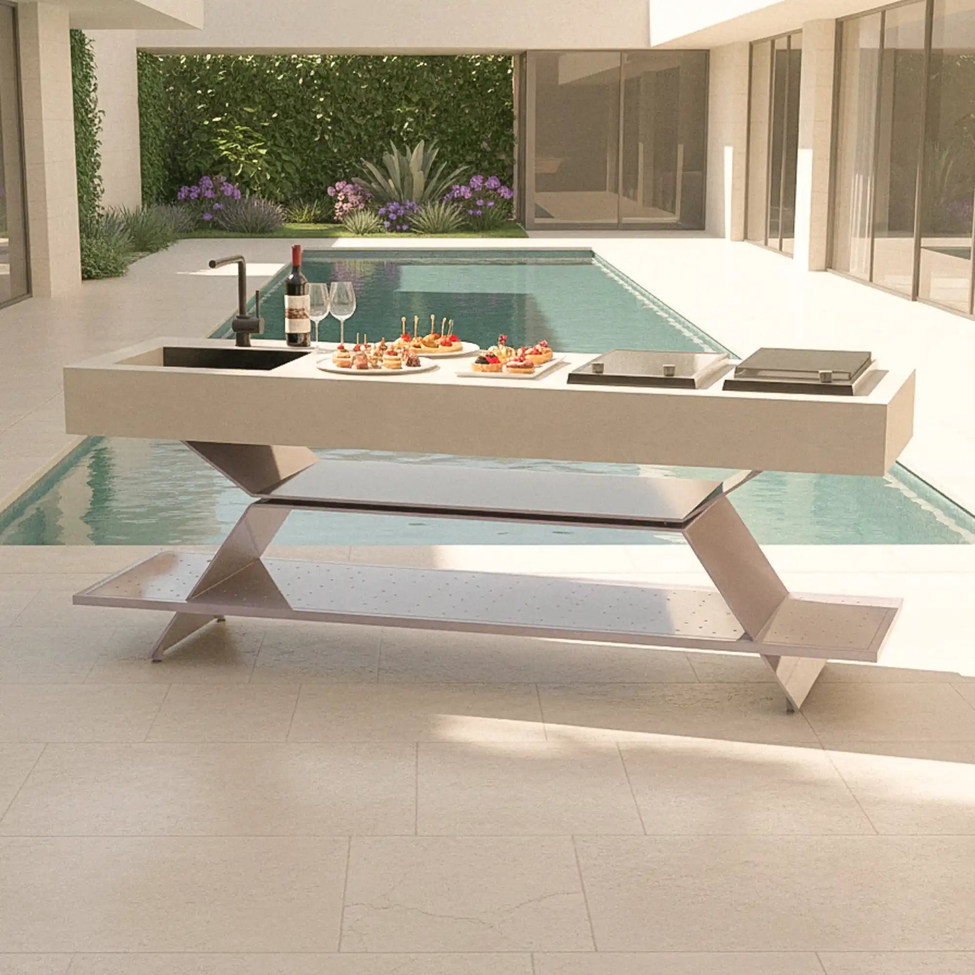 Outdoor Küche Arden von NULLO mit keramischer Arbeitsplatte und Aluminiumstruktur