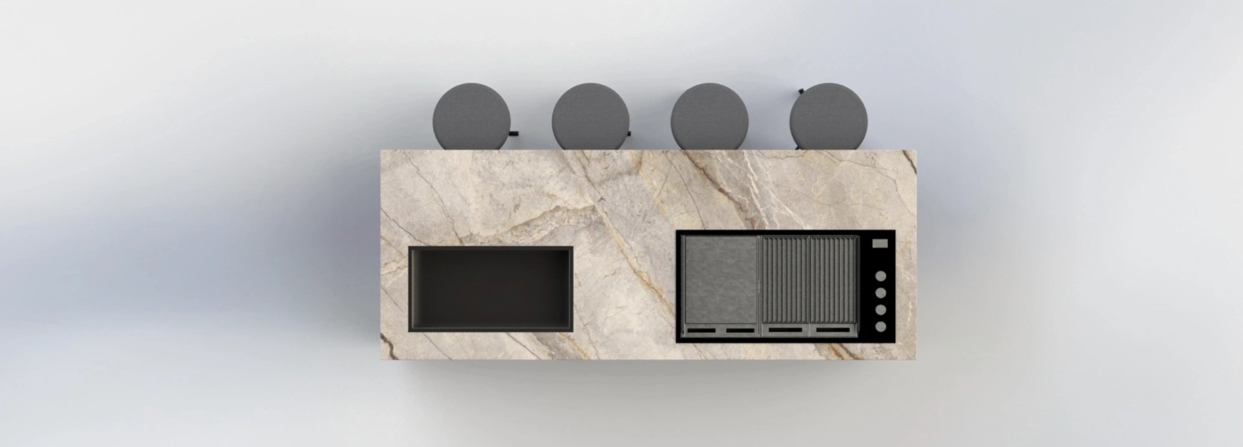 Outdoor Küche Riva auf Terrasse mit Pool und Meerblick