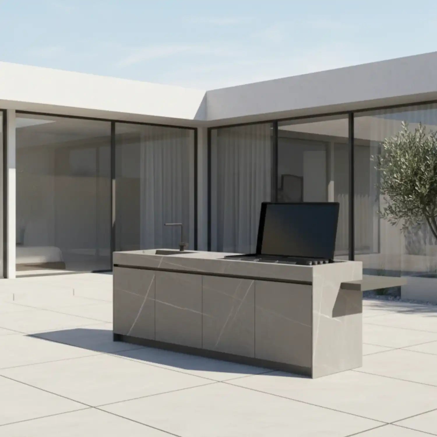 Outdoor Küche Sense mit klarer Keramikoberfläche und minimalistischem Design