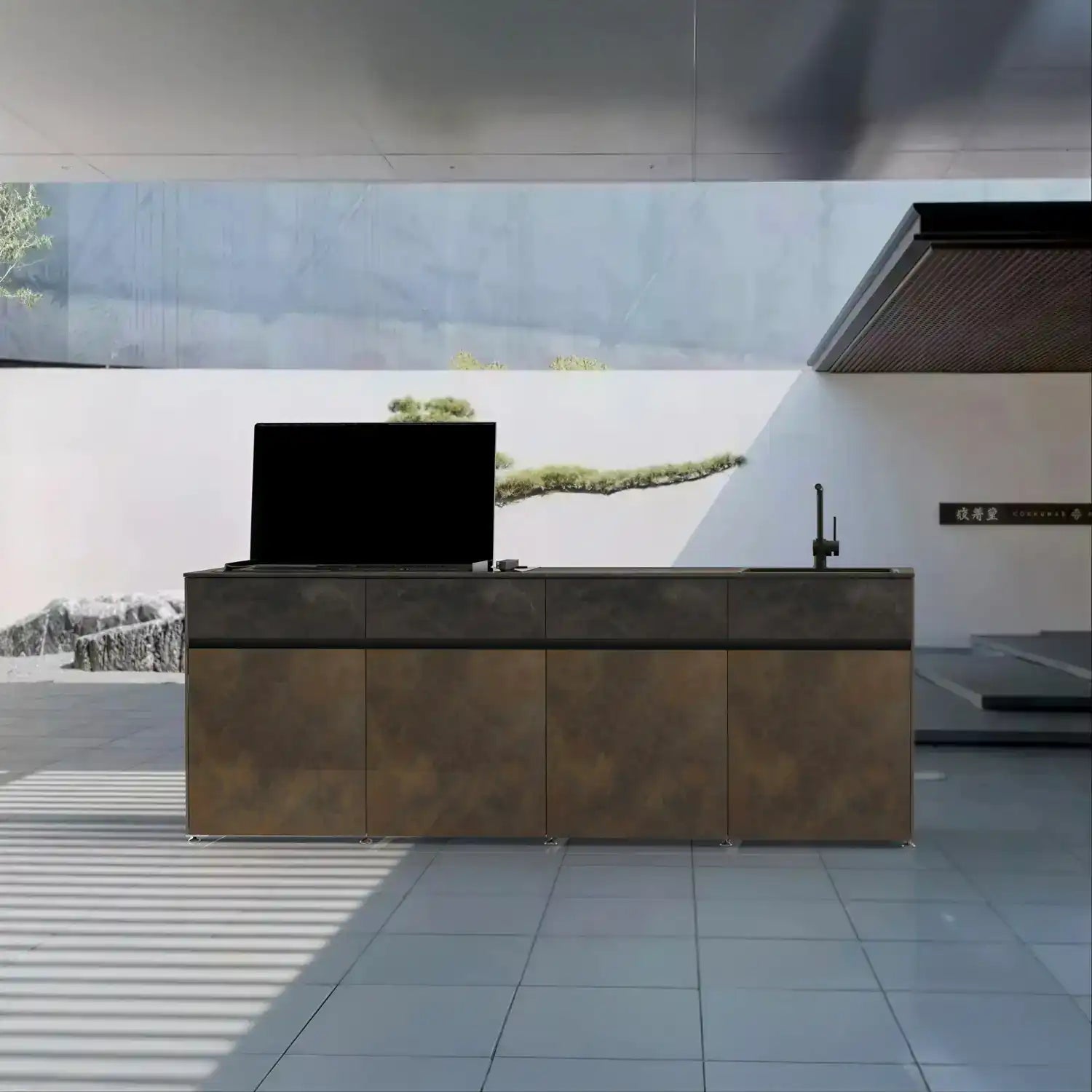 Outdoor Kueche Vertu von Nullo ist modular und aus Keramik gefertigt mit Kochfeld und Spüle