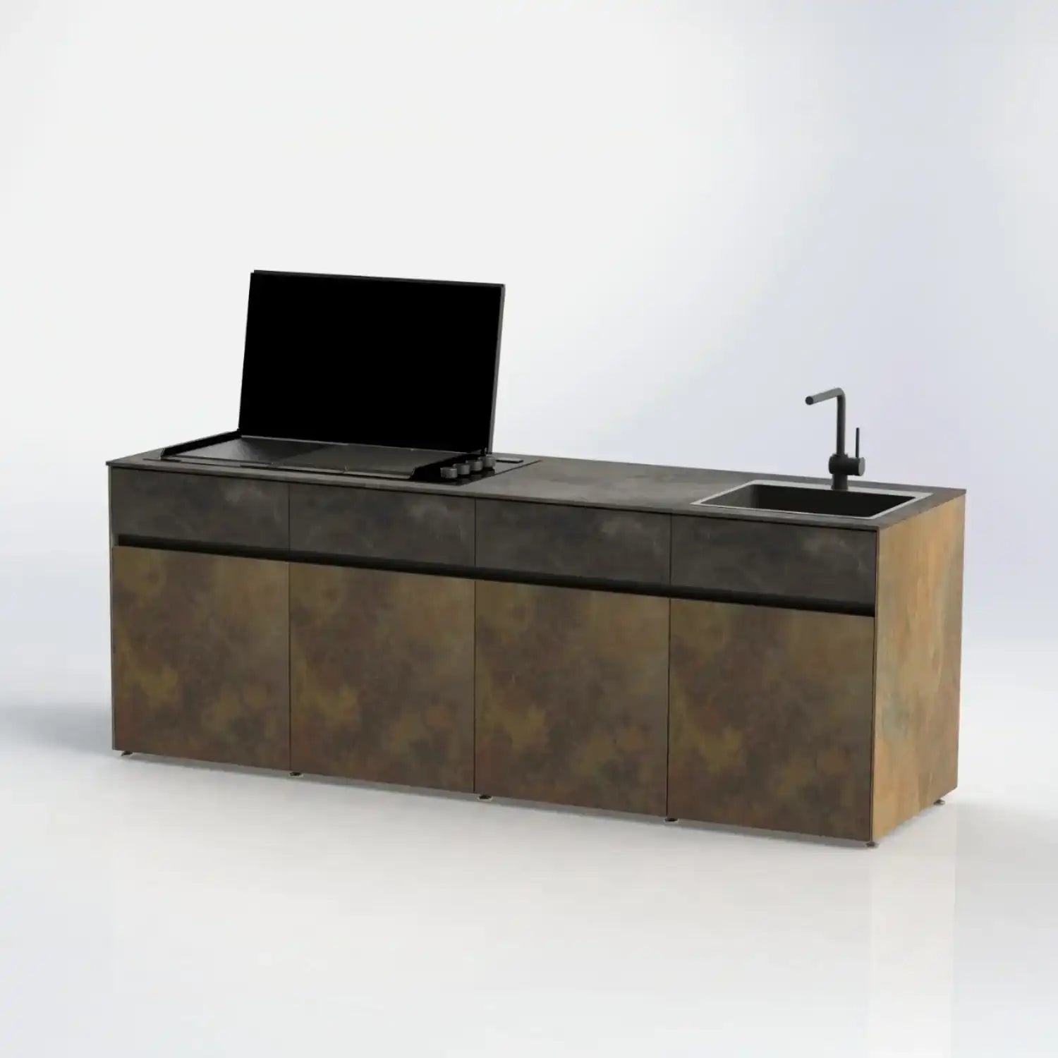 Outdoor Kueche Vertu von Nullo ist modular und aus Keramik gefertigt mit Kochfeld und Spüle