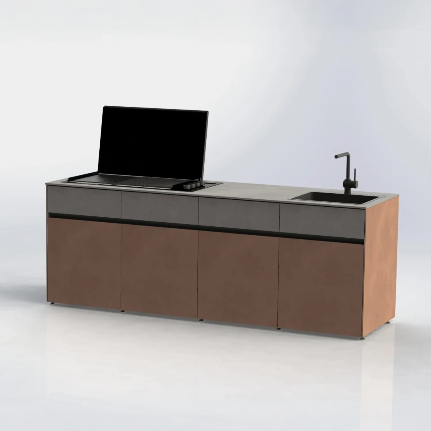 Outdoor Kueche Vertu von Nullo ist modular und aus Keramik gefertigt mit Kochfeld und Spüle