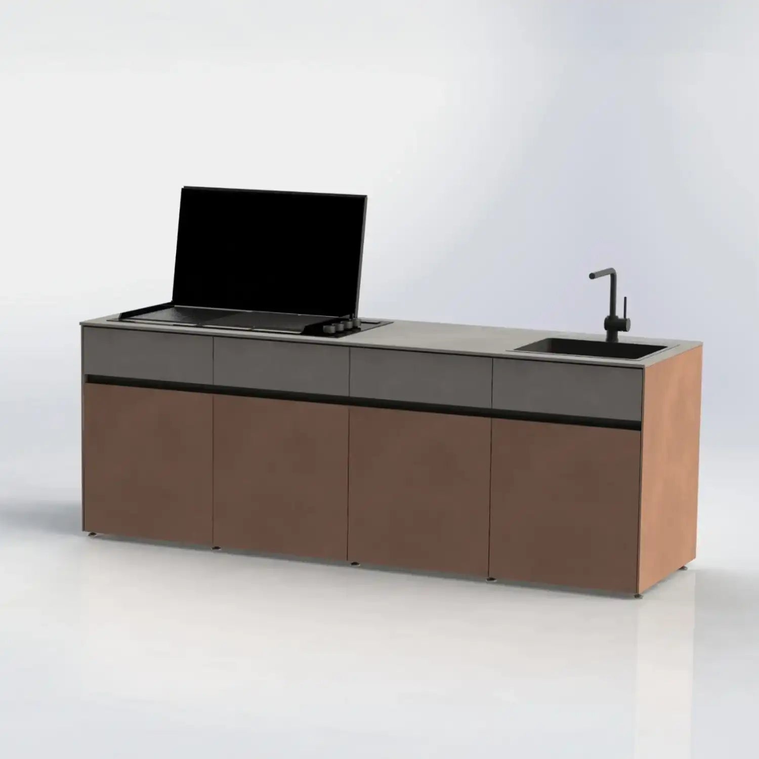 Outdoor Kueche Vertu von Nullo ist modular und aus Keramik gefertigt mit Kochfeld und Spüle