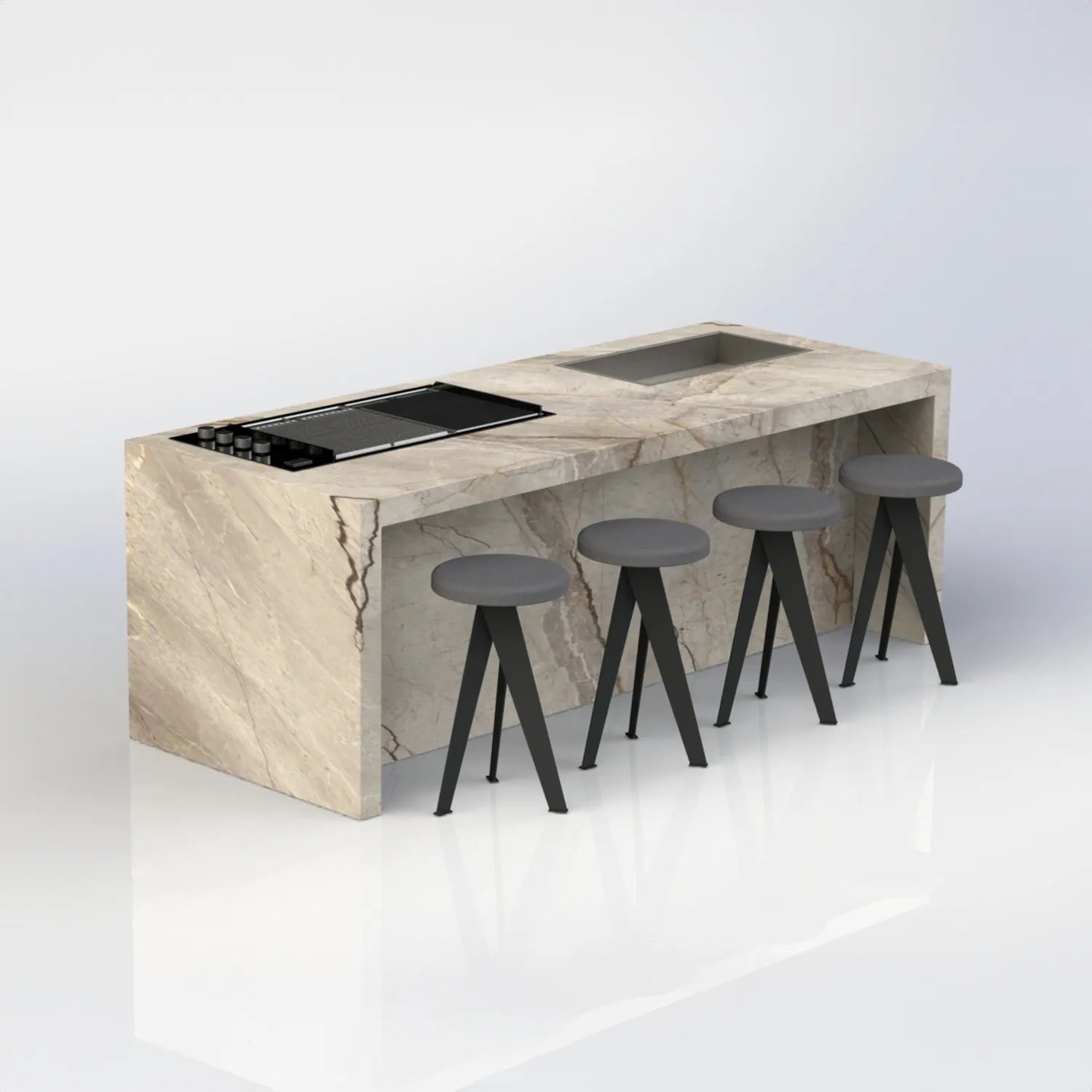 Outdoor Küche Riva auf Terrasse mit Pool und Meerblick