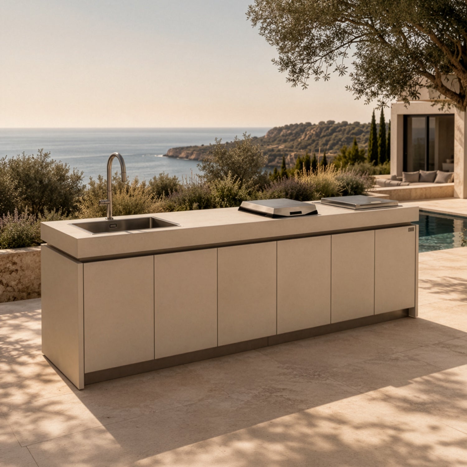 Outdoor Küche Sense mit klarer Keramikoberfläche und minimalistischem Design