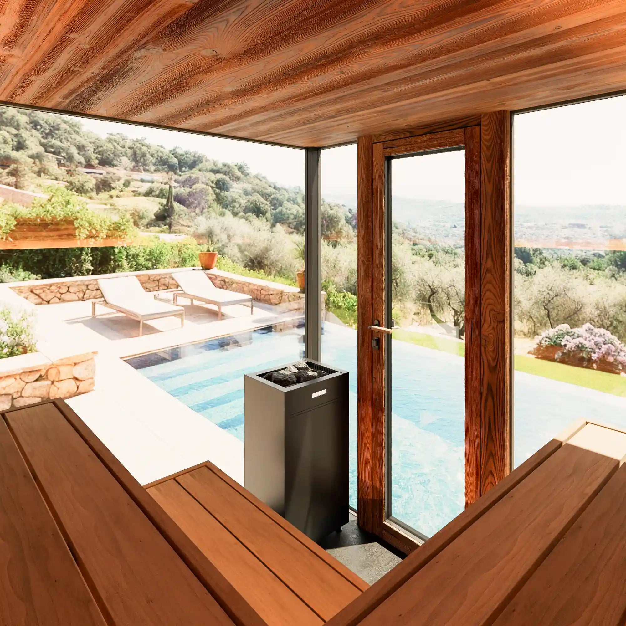 Ganzjahressauna mit moderner Ofentechnik und digitaler Steuerung