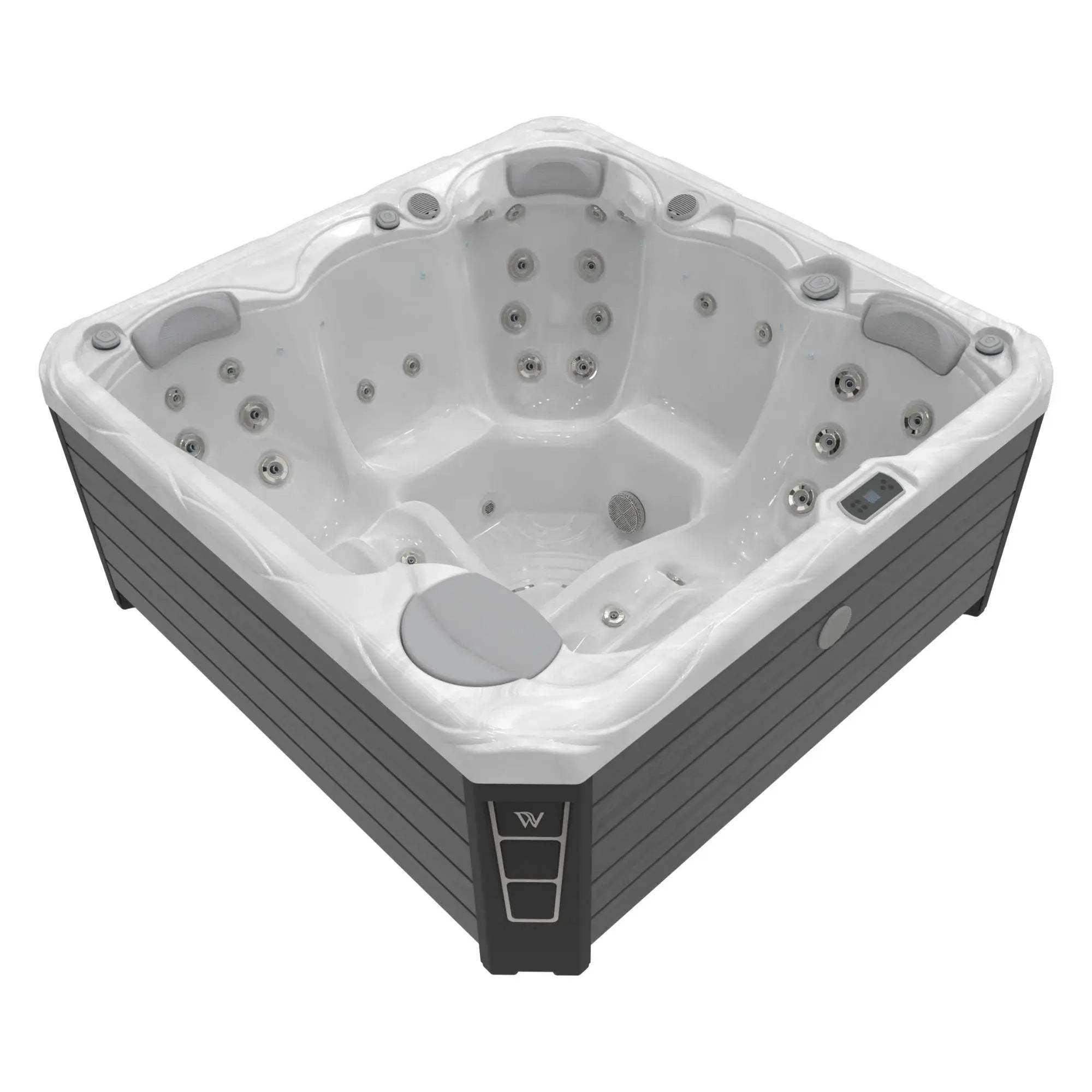 Der Wellis Budapest Life Whirlpool verfügt über 5 Sitze, 42 Düsen, MyMusic™ 2.0, Wi-Fi Steuerung, Soundsystem und LED-Lichttherapie - jetzt bei Azura.