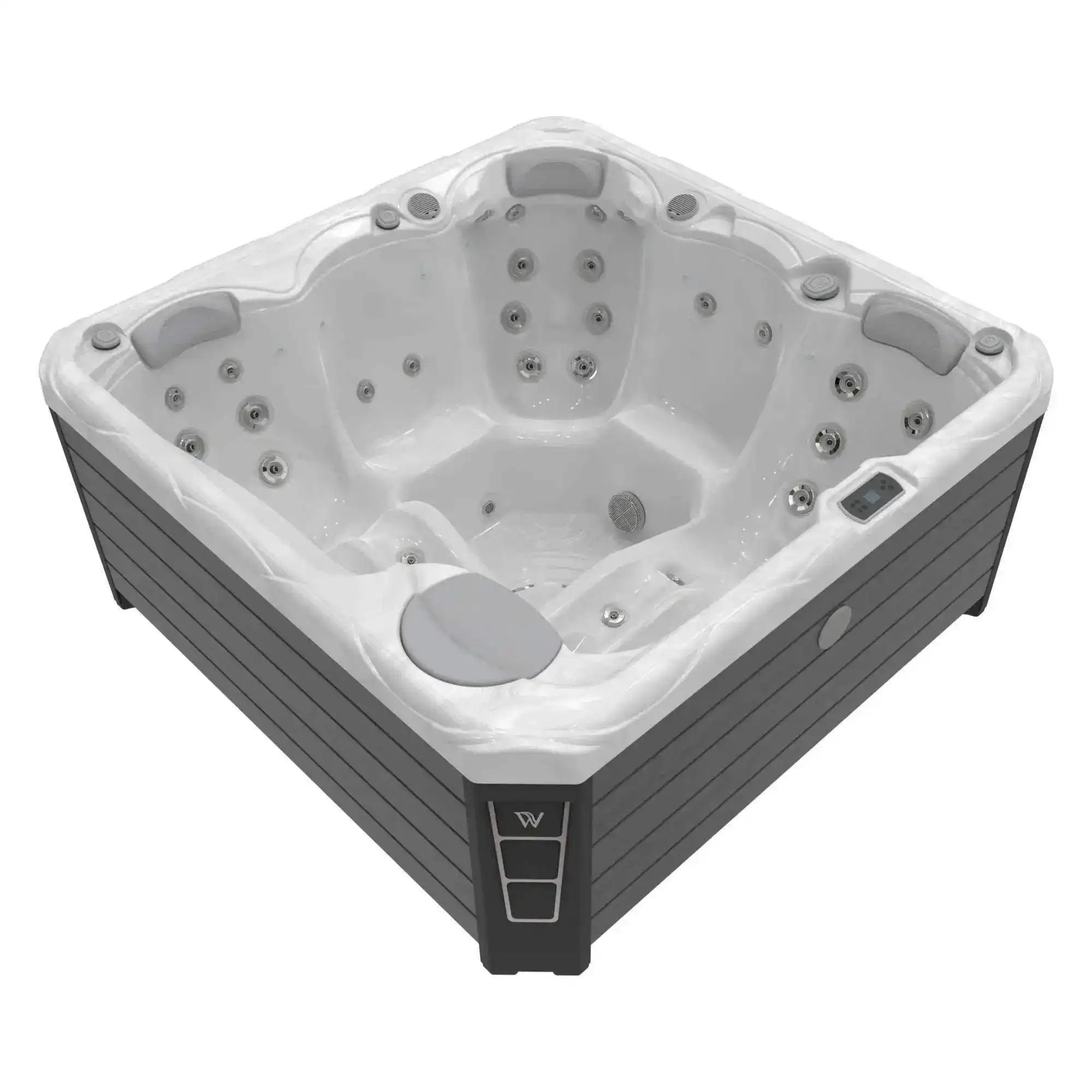 Der Wellis Budapest Life Whirlpool verfügt über 5 Sitze, 42 Düsen, MyMusic™ 2.0, Wi-Fi Steuerung, Soundsystem und LED-Lichttherapie - jetzt bei Azura.