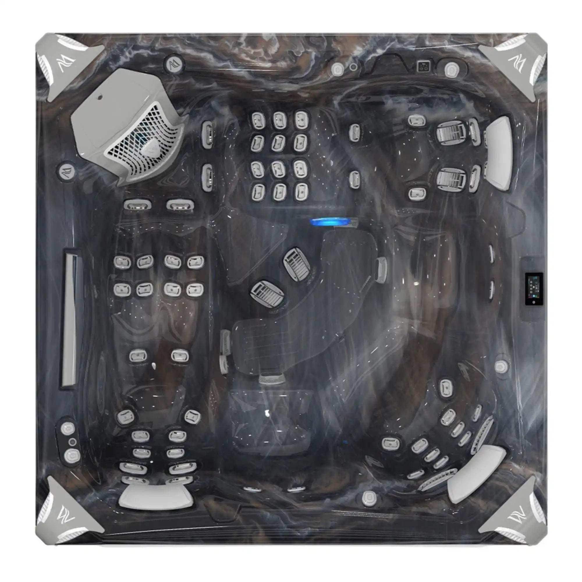 Der Wellis Everest Life Whirlpool mit 68 Düsen, 6 Infinity Jets, SmartTouch Bedienfeld, Soundsystem und fünf Plätzen ist als Deluxe- und Premiummodell erhältlich