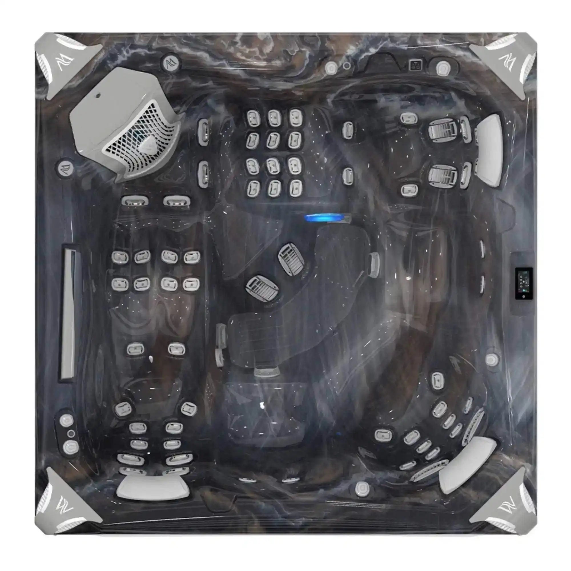 Der Wellis Everest Life Whirlpool mit 68 Düsen, 6 Infinity Jets, SmartTouch Bedienfeld, Soundsystem und fünf Plätzen ist als Deluxe- und Premiummodell erhältlich