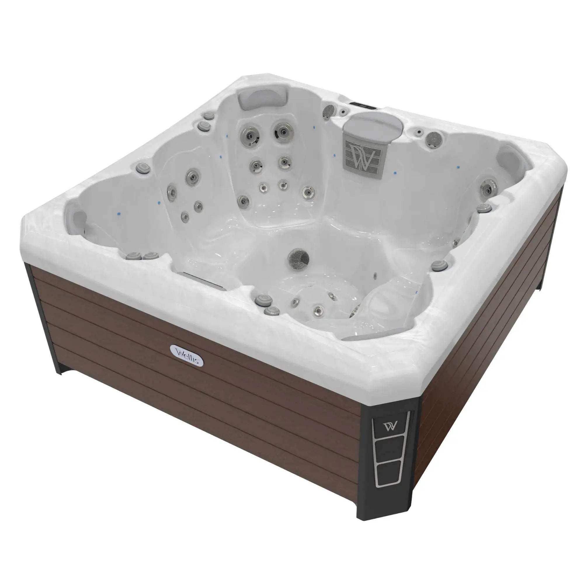 Der Whirlpool Lima Life von Wellis verfügt über sieben Sitze, 44 Düsen, eine 3 kW starke Heizung, ein MyMusic™ 2.0 Soundsystem und WLAN. Er ist ideal für Gruppen und energieeffizient.