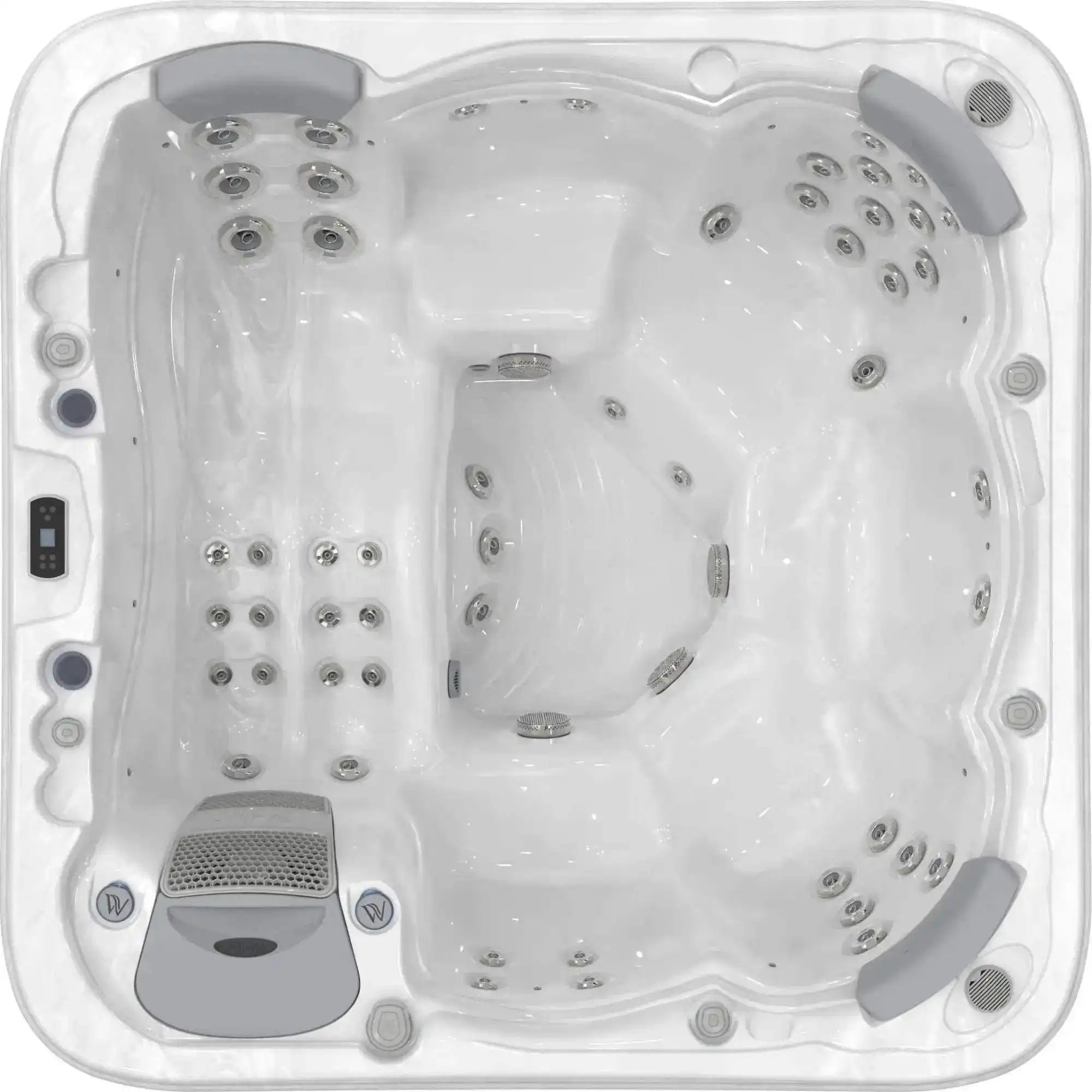 Whirlpool „Lugano Life” von Wellis mit 6 Plätzen, 52 Massagedüsen, LED-Beleuchtung, Soundsystem, 3 kW Heizung und Smart-WiFi-Steuerung.