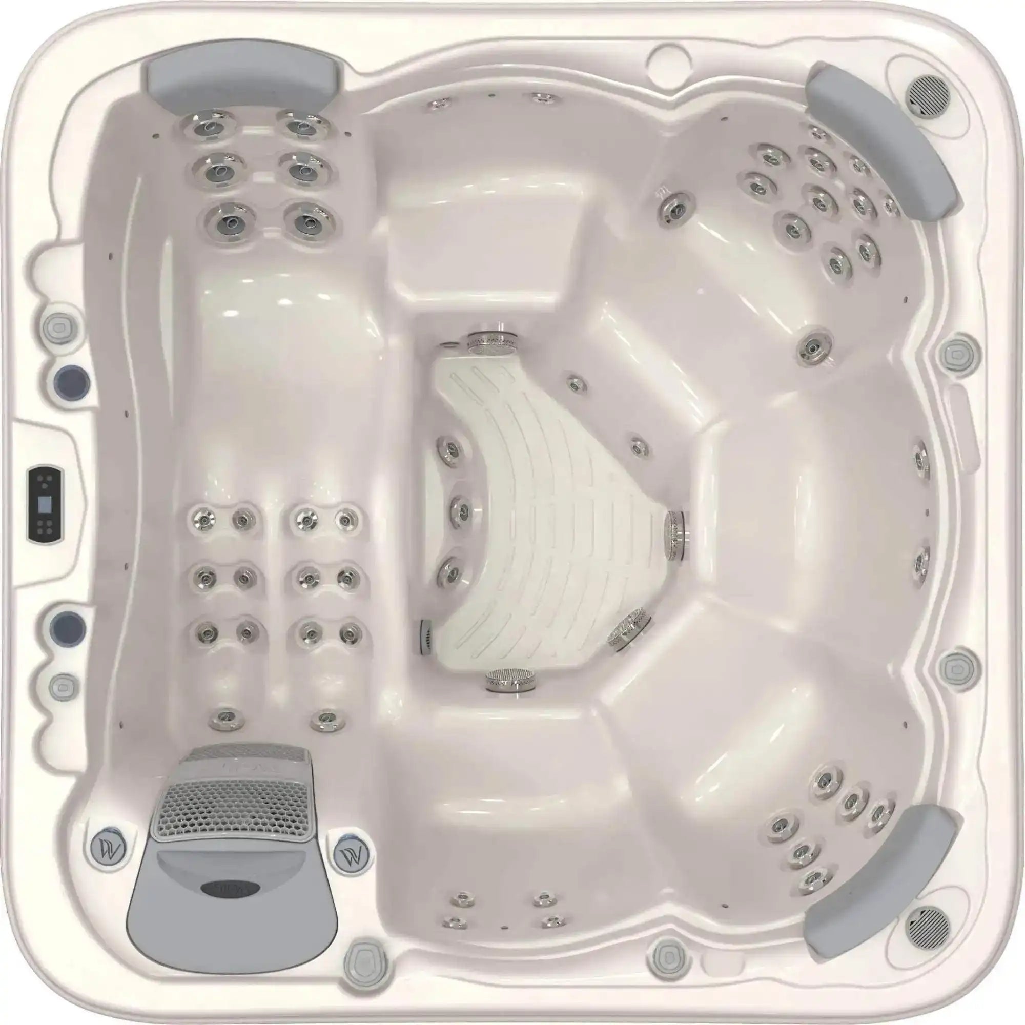 Whirlpool „Lugano Life” von Wellis mit 6 Plätzen, 52 Massagedüsen, LED-Beleuchtung, Soundsystem, 3 kW Heizung und Smart-WiFi-Steuerung.