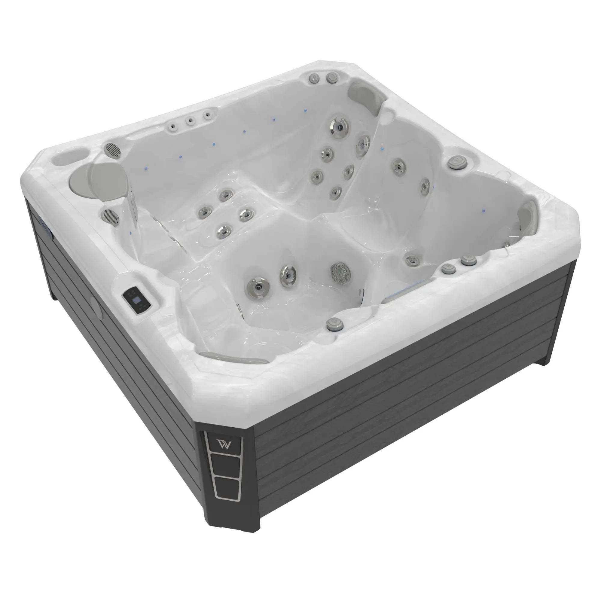 Whirlpool „Malaga Life” von Wellis mit sechs Plätzen, 40 Massagedüsen, LED-Beleuchtung, MyMusic 2.0 Soundsystem und Smart-WiFi-Steuerung – jetzt bei AZURA!