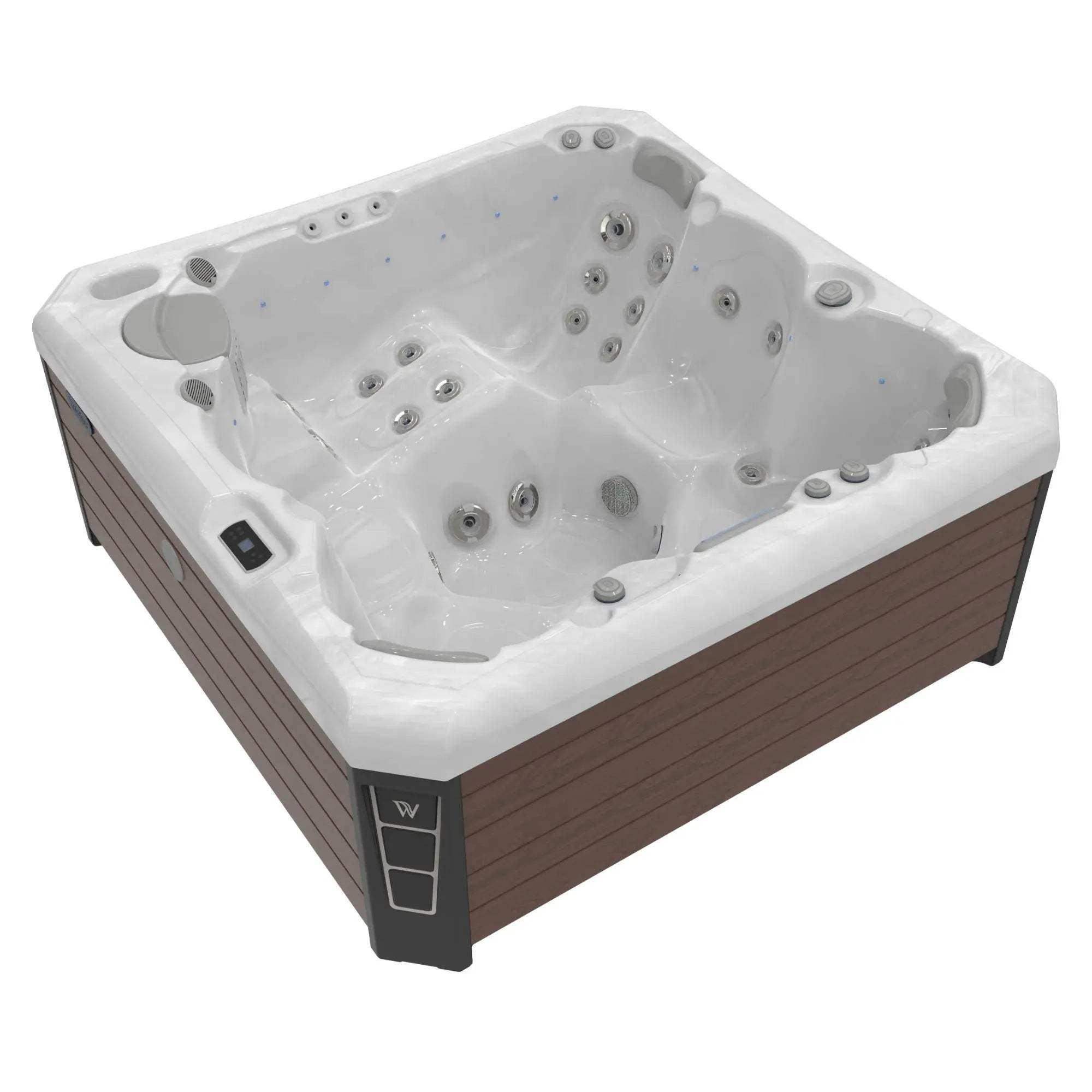 Whirlpool „Malaga Life” von Wellis mit sechs Plätzen, 40 Massagedüsen, LED-Beleuchtung, MyMusic 2.0 Soundsystem und Smart-WiFi-Steuerung – jetzt bei AZURA!