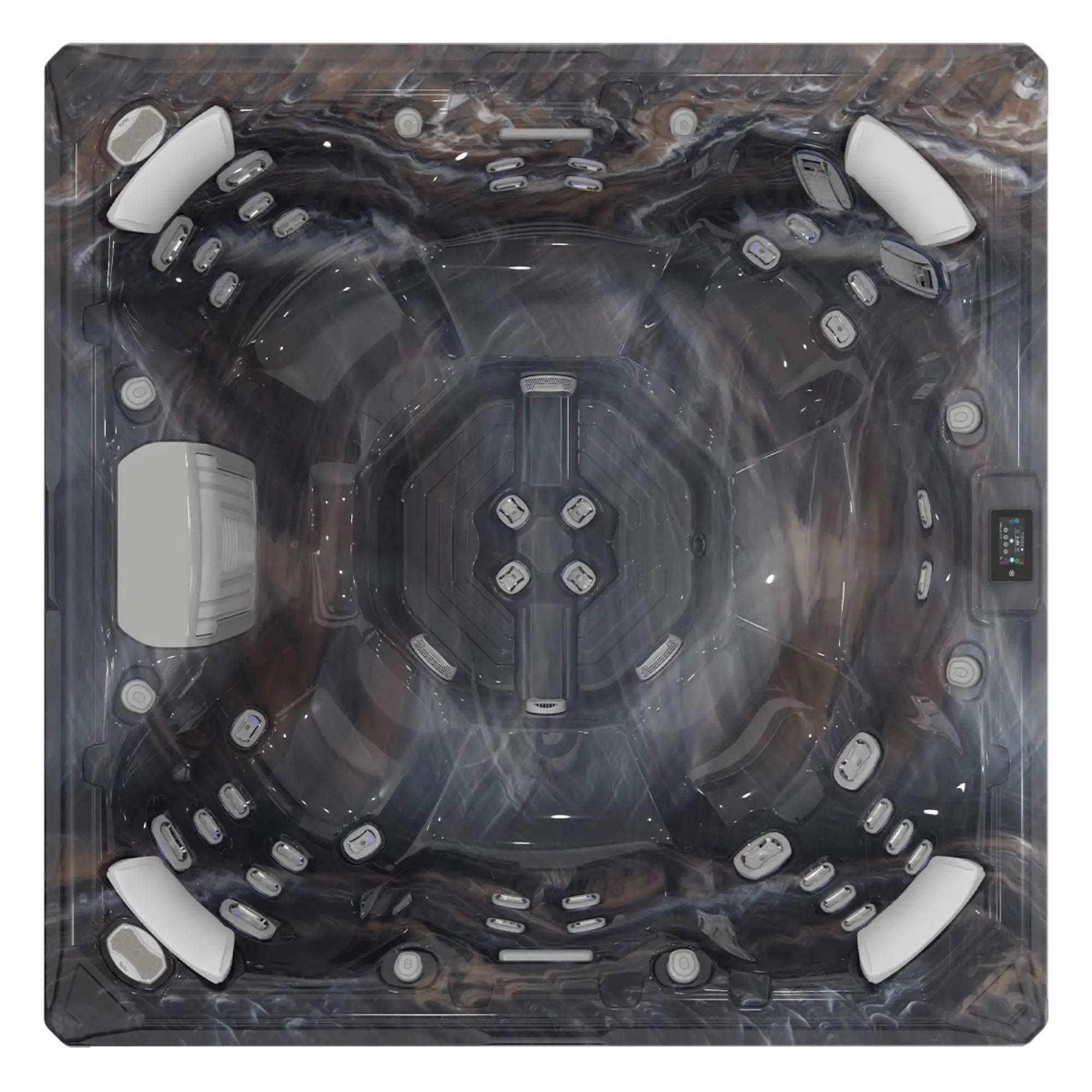 „Wellis Mandala Life” Whirlpool mit sieben Sitzen, 46 Düsen, Infinity-Jets, SmartTouch-Technologie, Wifi, Soundsystem und Wasseranalyse.
