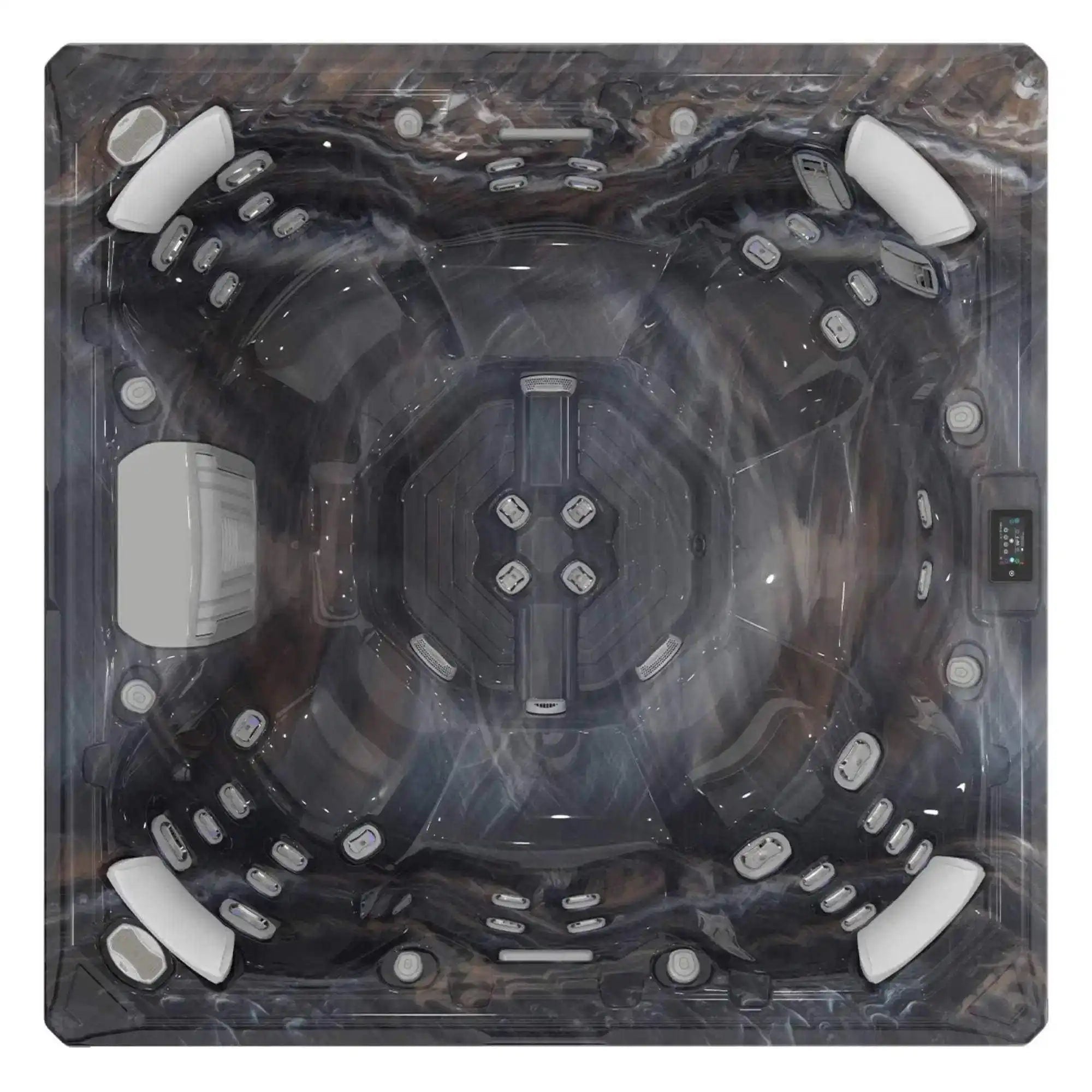 „Wellis Mandala Life” Whirlpool mit sieben Sitzen, 46 Düsen, Infinity-Jets, SmartTouch-Technologie, Wifi, Soundsystem und Wasseranalyse.