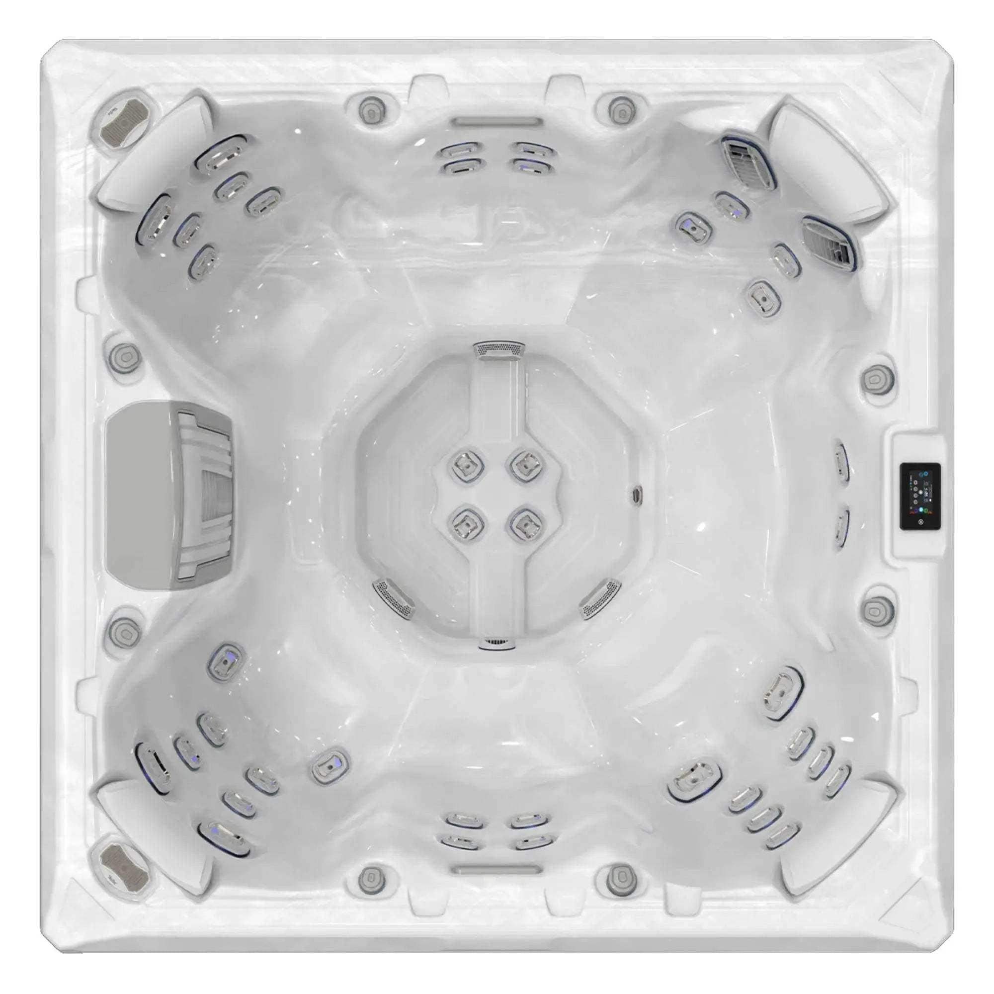 „Wellis Mandala Life” Whirlpool mit sieben Sitzen, 46 Düsen, Infinity-Jets, SmartTouch-Technologie, Wifi, Soundsystem und Wasseranalyse.