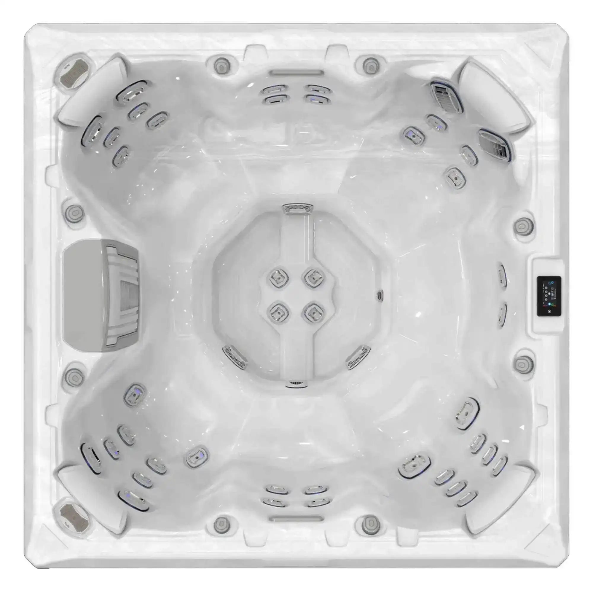 „Wellis Mandala Life” Whirlpool mit sieben Sitzen, 46 Düsen, Infinity-Jets, SmartTouch-Technologie, Wifi, Soundsystem und Wasseranalyse.