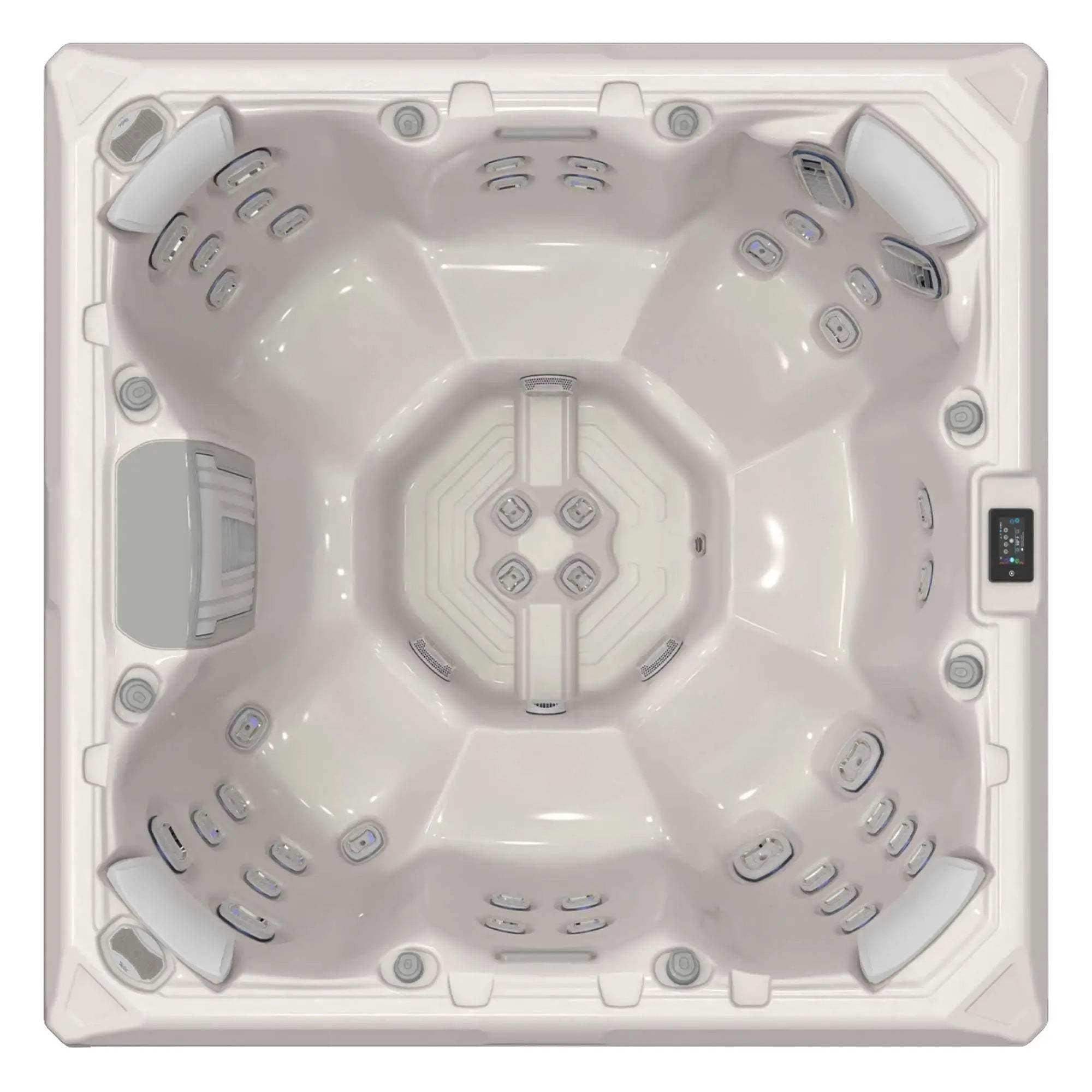 „Wellis Mandala Life” Whirlpool mit sieben Sitzen, 46 Düsen, Infinity-Jets, SmartTouch-Technologie, Wifi, Soundsystem und Wasseranalyse.