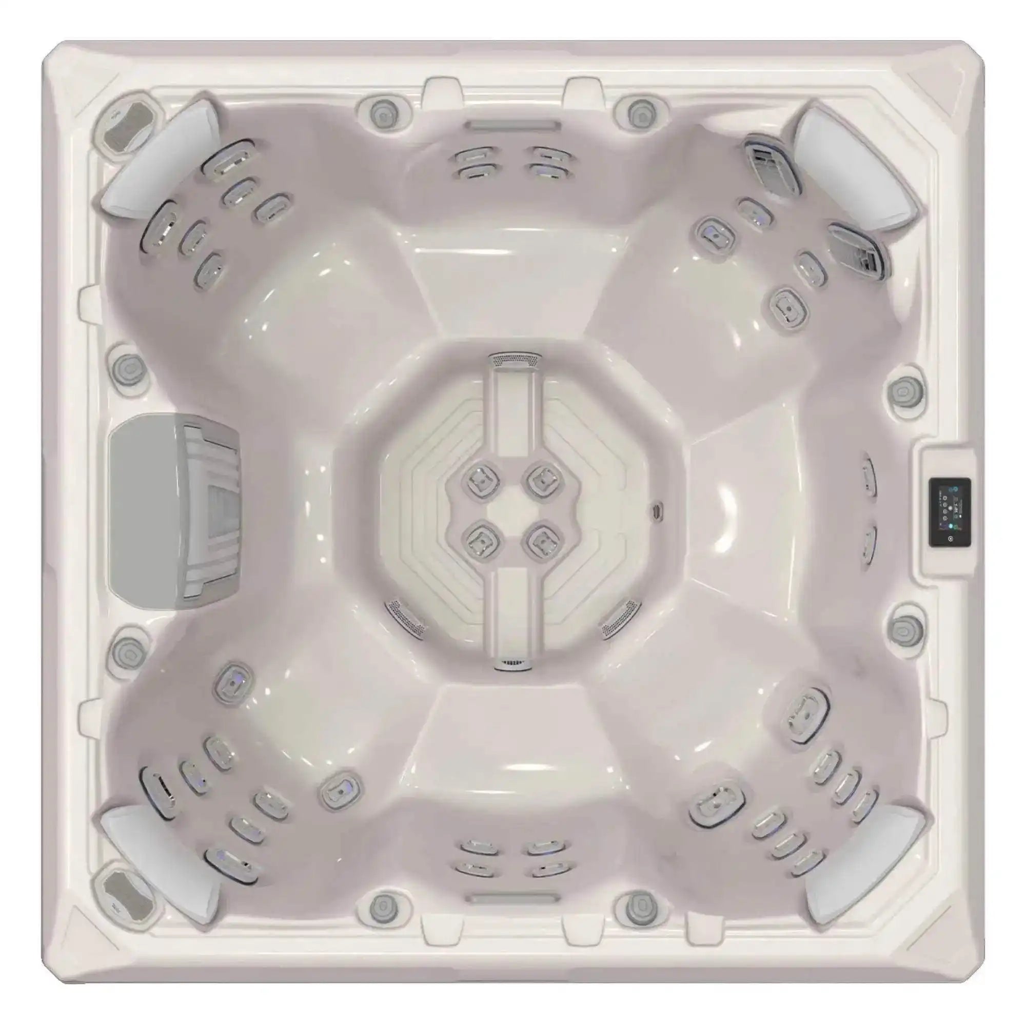 „Wellis Mandala Life” Whirlpool mit sieben Sitzen, 46 Düsen, Infinity-Jets, SmartTouch-Technologie, Wifi, Soundsystem und Wasseranalyse.