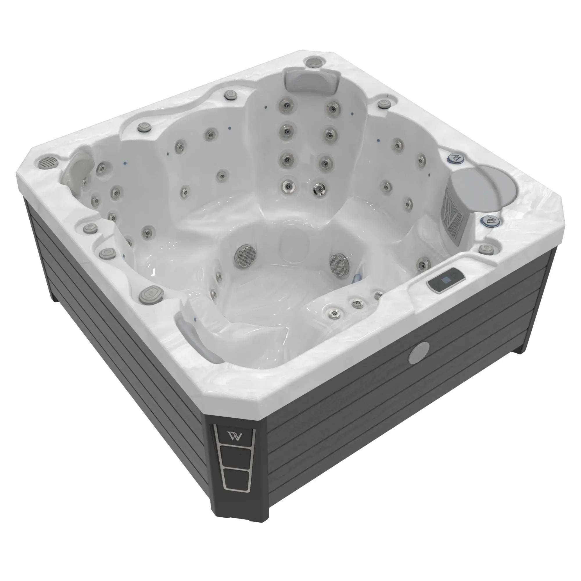 Der Wellis Prague Life Whirlpool verfügt über 6 Sitze, 46 Düsen, MyMusic™ 2.0, Wi-Fi Steuerung, Soundsystem und LED-Lichttherapie - jetzt bei Azura Spa & Living