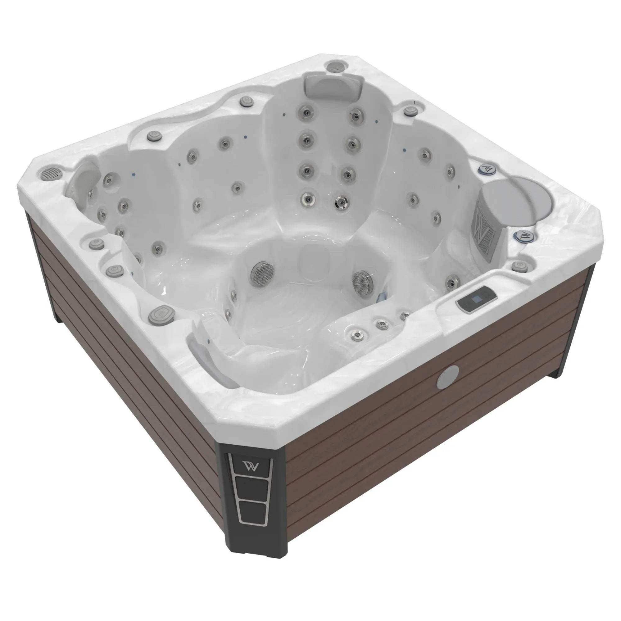 Der Wellis Prague Life Whirlpool verfügt über 6 Sitze, 46 Düsen, MyMusic™ 2.0, Wi-Fi Steuerung, Soundsystem und LED-Lichttherapie - jetzt bei Azura Spa & Living