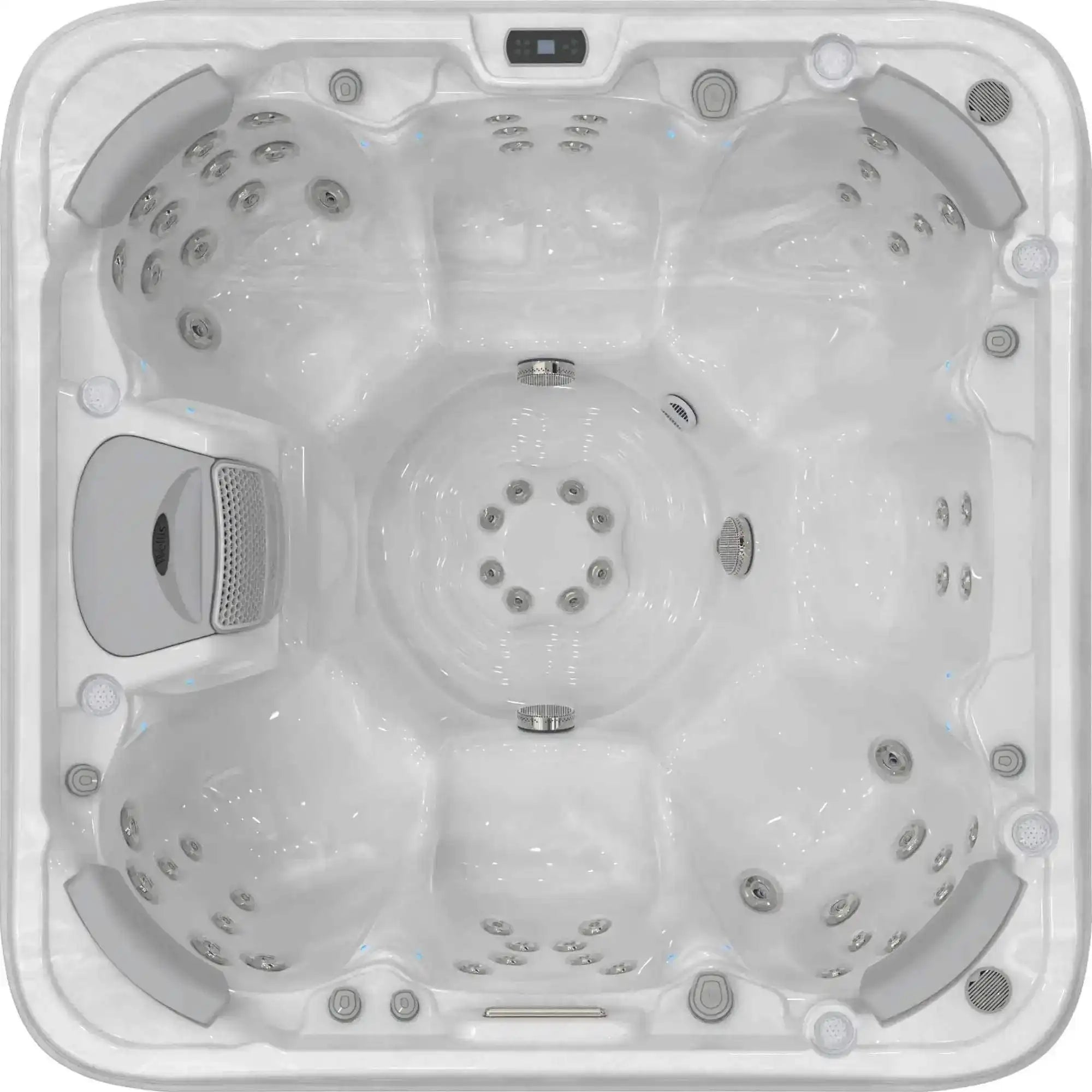 Whirlpool „Vienna Life” von Wellis mit 7 Plätzen, 62 Massagedüsen, LED-Beleuchtung, Soundsystem, 3 kW Heizung und Smart-WiFi-Steuerung.