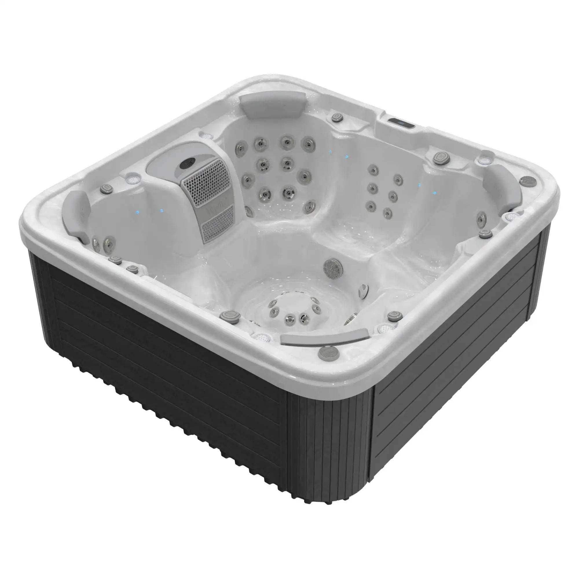 Whirlpool „Vienna Life” von Wellis mit 7 Plätzen, 62 Massagedüsen, LED-Beleuchtung, Soundsystem, 3 kW Heizung und Smart-WiFi-Steuerung.