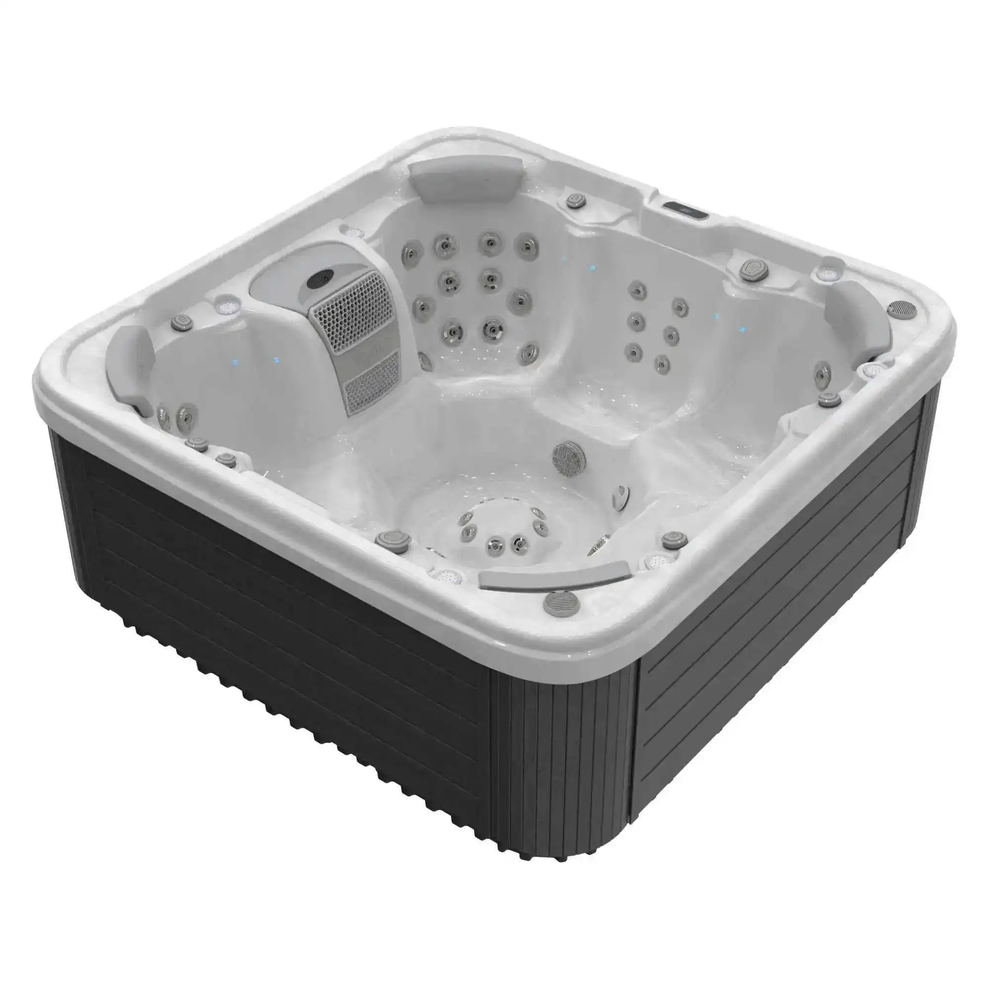 Whirlpool „Vienna Life” von Wellis mit 7 Plätzen, 62 Massagedüsen, LED-Beleuchtung, Soundsystem, 3 kW Heizung und Smart-WiFi-Steuerung.