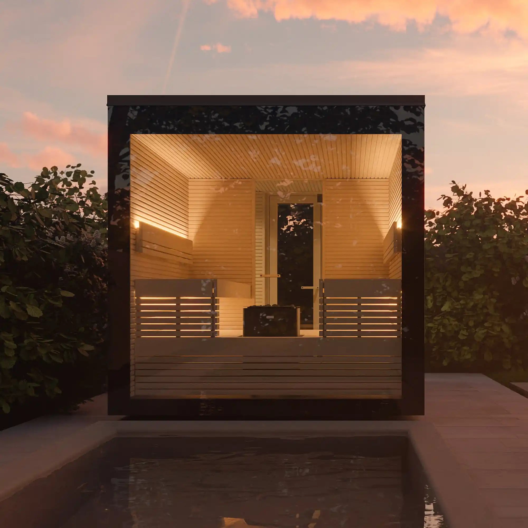 Hochwertige Außensauna mit massiver Bauweise und starker Dämmung