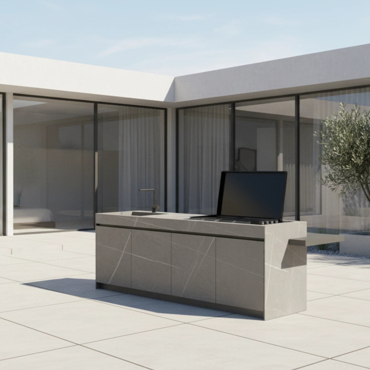 Outdoor Küche Sense mit klarer Keramikoberfläche und minimalistischem Design