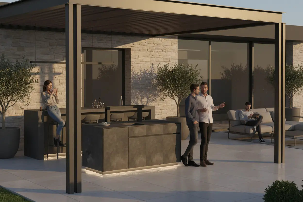 Outdoor Kueche Vertu von Nullo ist modular und aus Keramik gefertigt mit Kochfeld und Spüle 