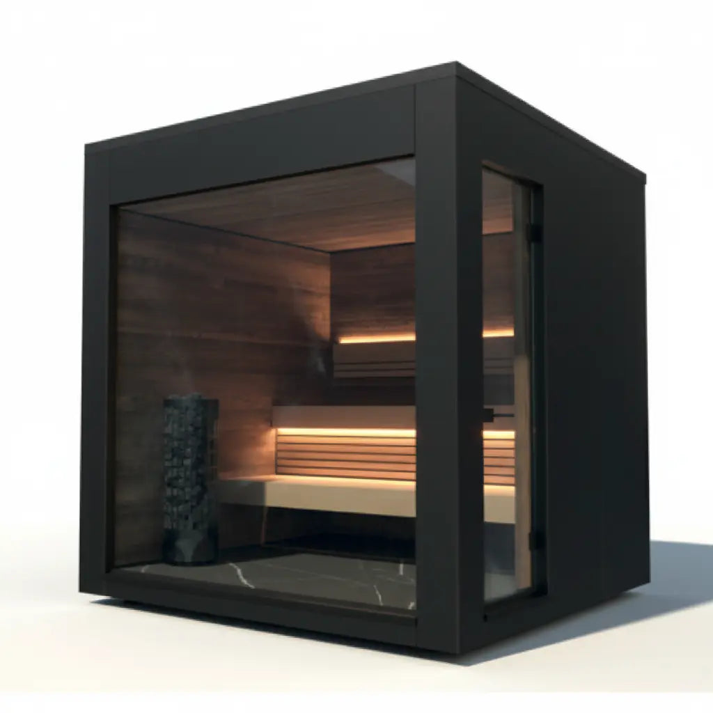 Sauna mit HPL Fassade in schwarz für den Garten
