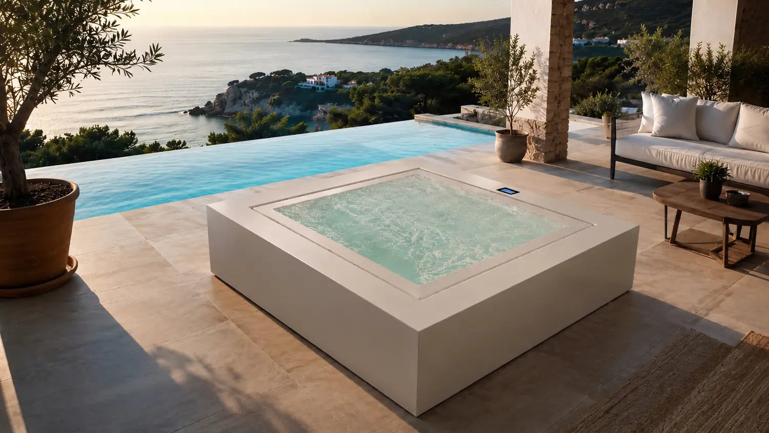 Der Incredible von Paolo Ferrari verbindet modernes Überlaufdesign mit einer klaren, zeitlosen Formensprache. Die Infinity Edge Optik lässt die Wasseroberfläche nahezu bündig mit dem Becken abschließen und verleiht dem Whirlpool eine besonders ruhige und elegante Wirkung. Dadurch fügt sich Incredible harmonisch in hochwertige Terrassen, Gärten und exklusive Outdoor Bereiche ein.